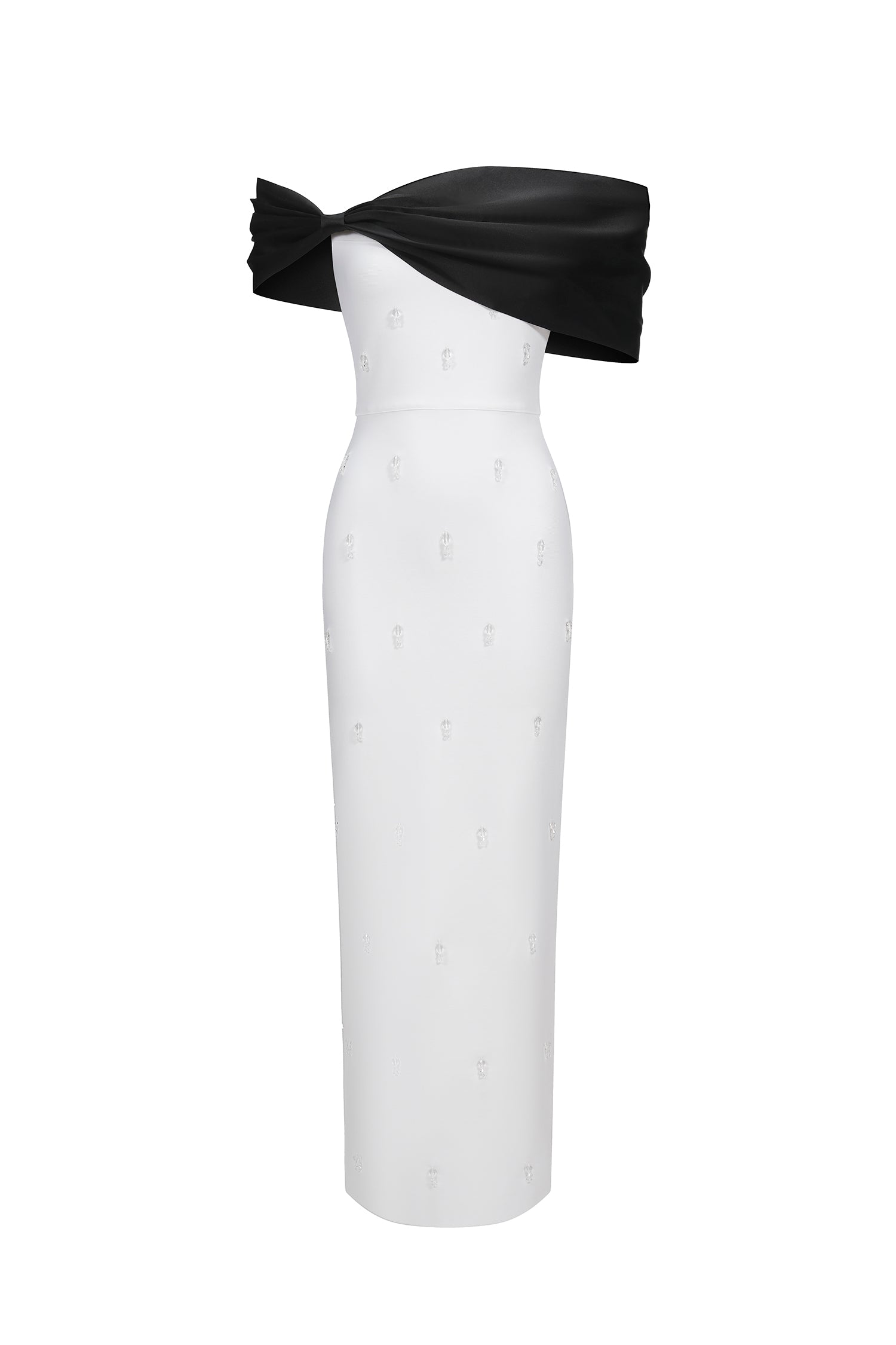 Sharla Off-The-Shoulder Diamond Bow Maxi Dress