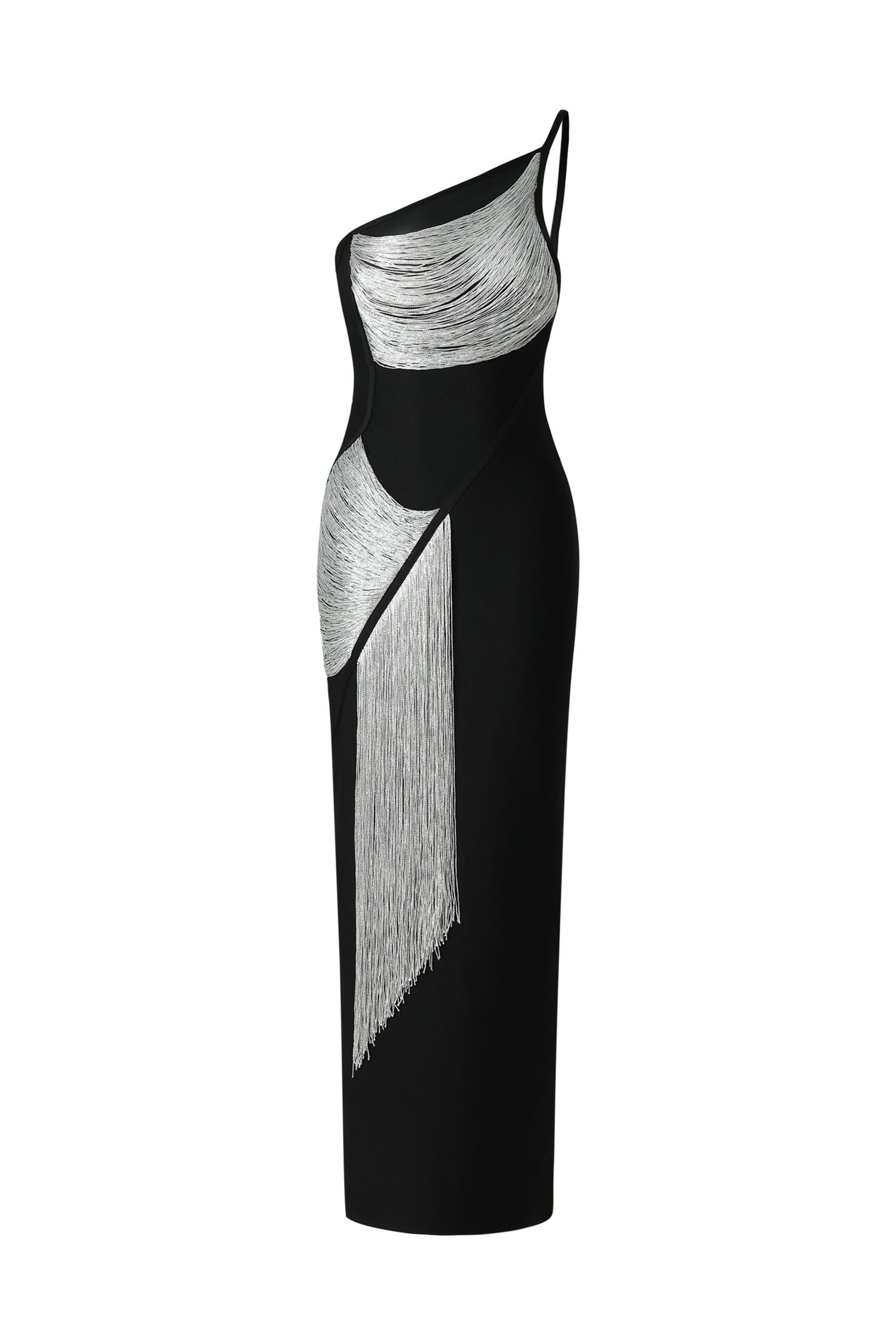 Roanna One Shoulder Sleeveless Tassels Bandage Maxi Dress