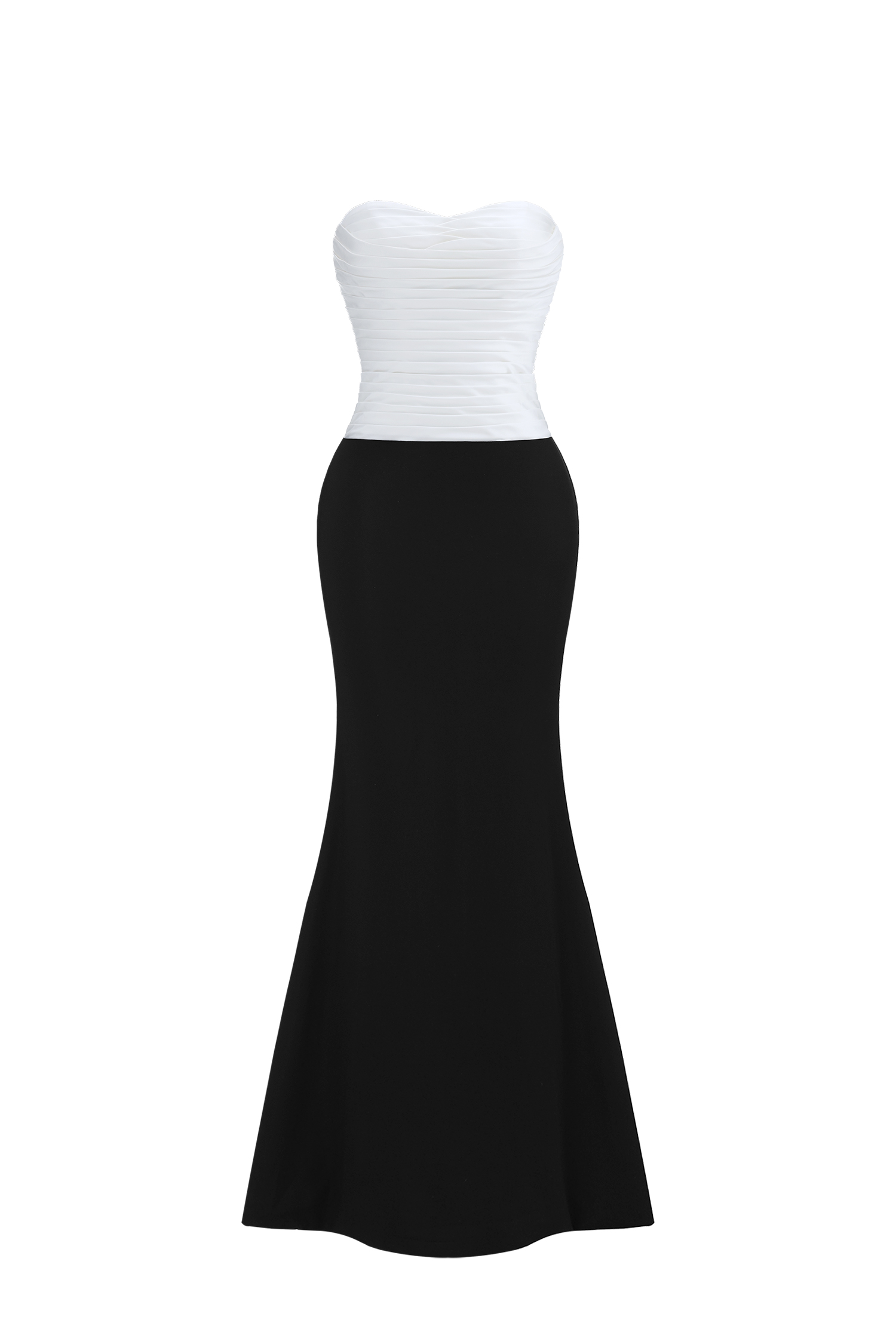 Diona Elegant Contour Strapless Pleated Contrast Satin Maxi Dress