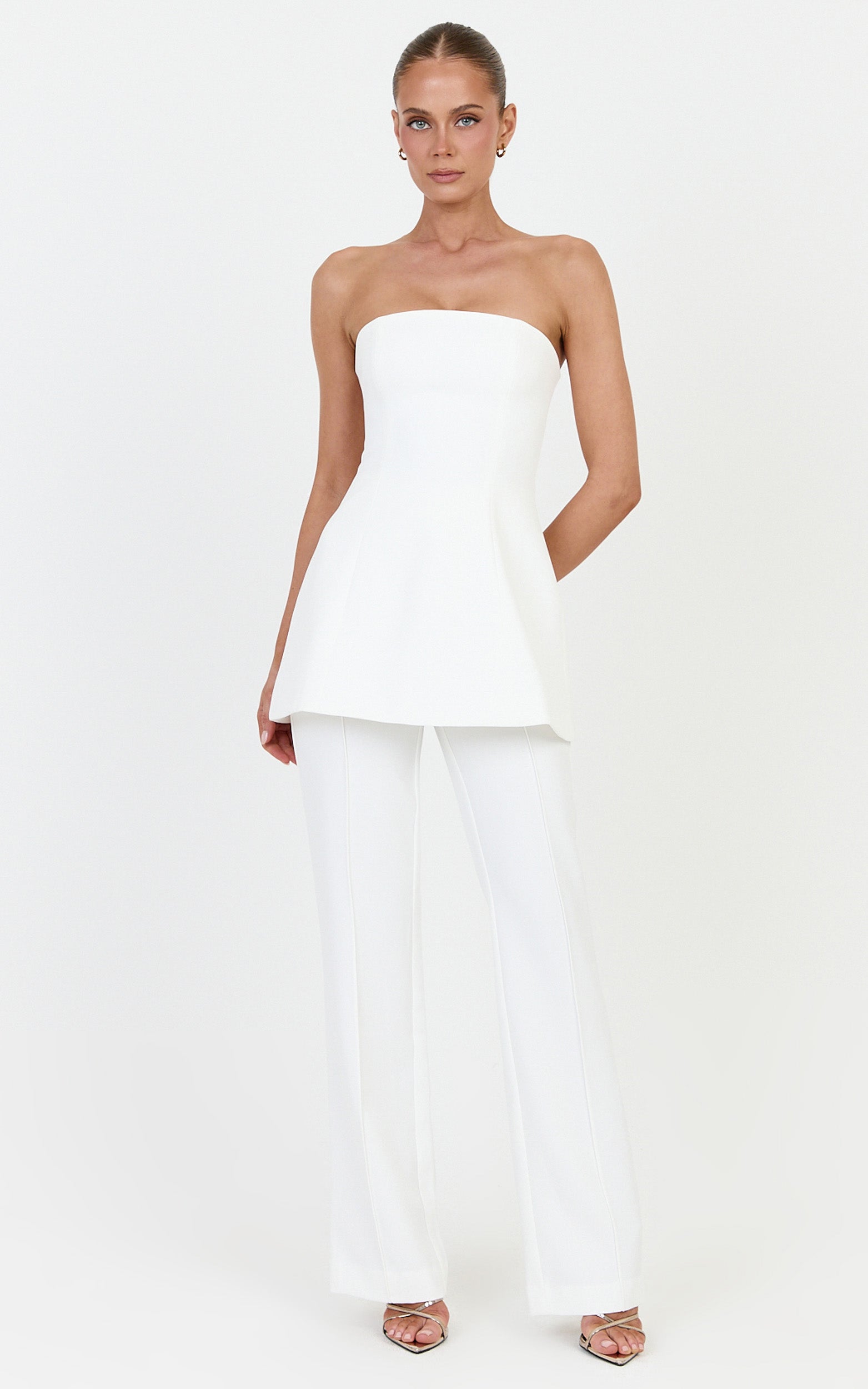 Daisy Top - Strapless Long Line Shirred Back Top in Off White - View 1