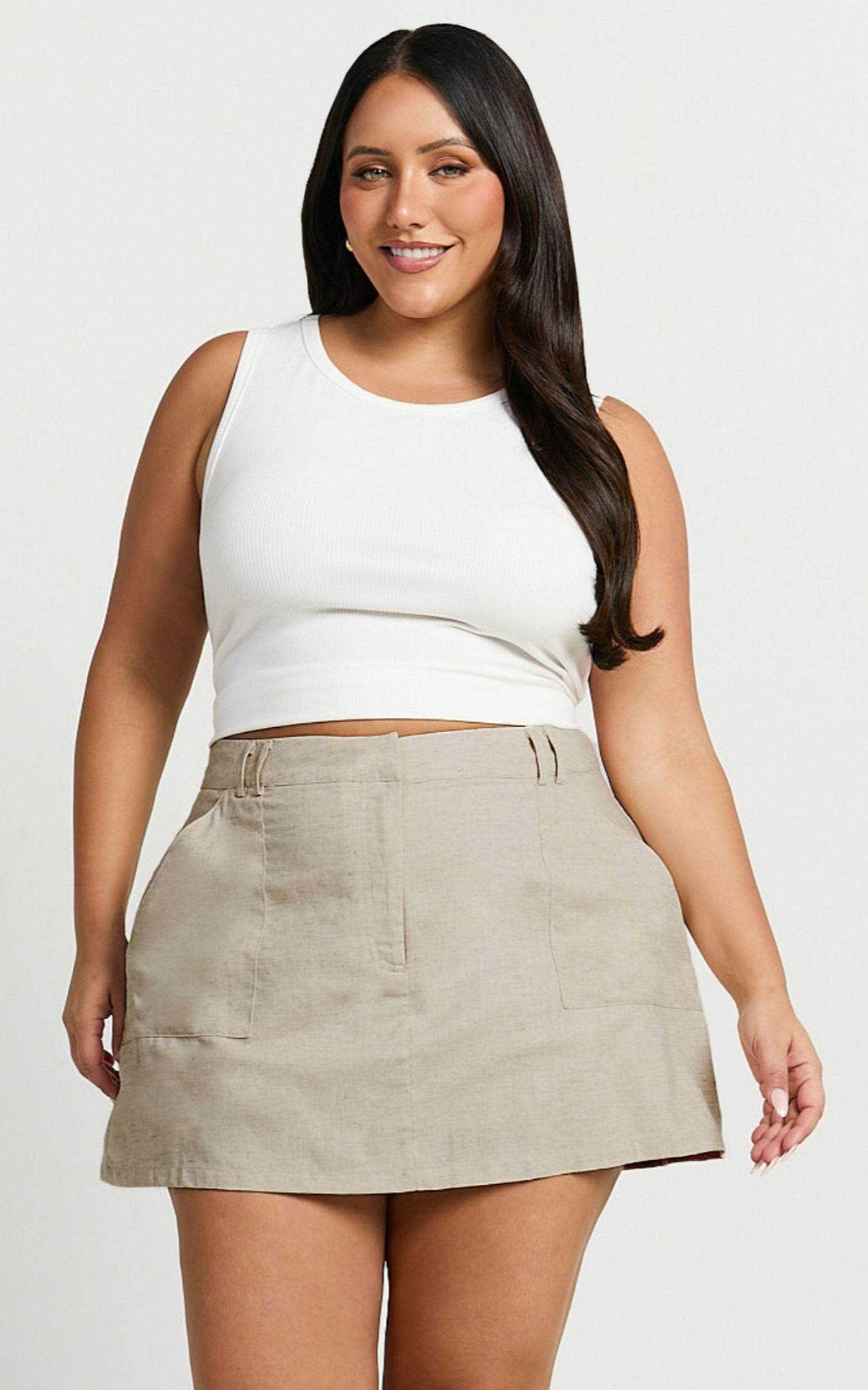 Dream Linen Blend Skort - High Waisted A Line Skort in Natural - View 3