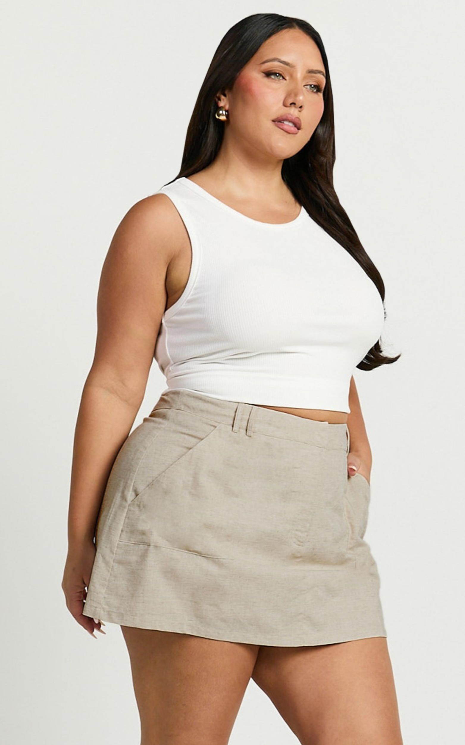 Dream Linen Blend Skort - High Waisted A Line Skort in Natural - View 7