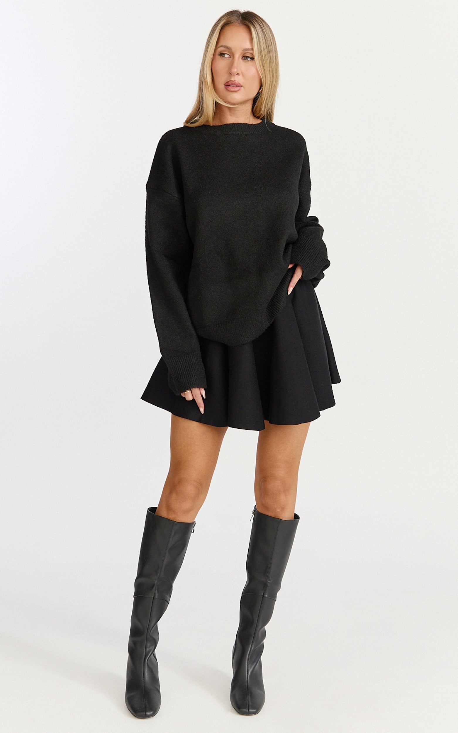 Farrah Mini Skirt - High Waisted A Line Skirt in Black - View 1