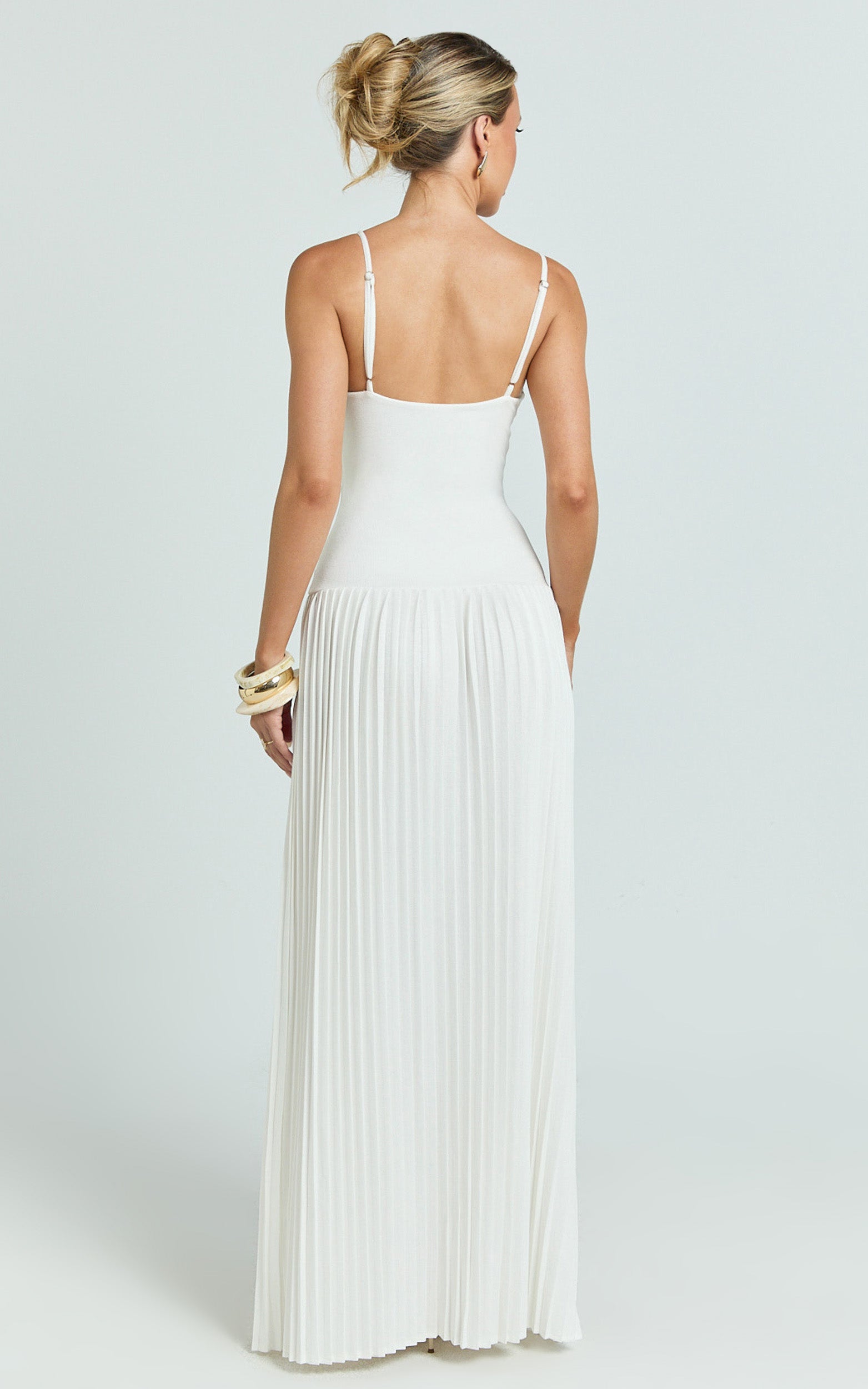 Hathaway Maxi Dress - U Shaped Neck Pleated Dress in Ivory - View 5