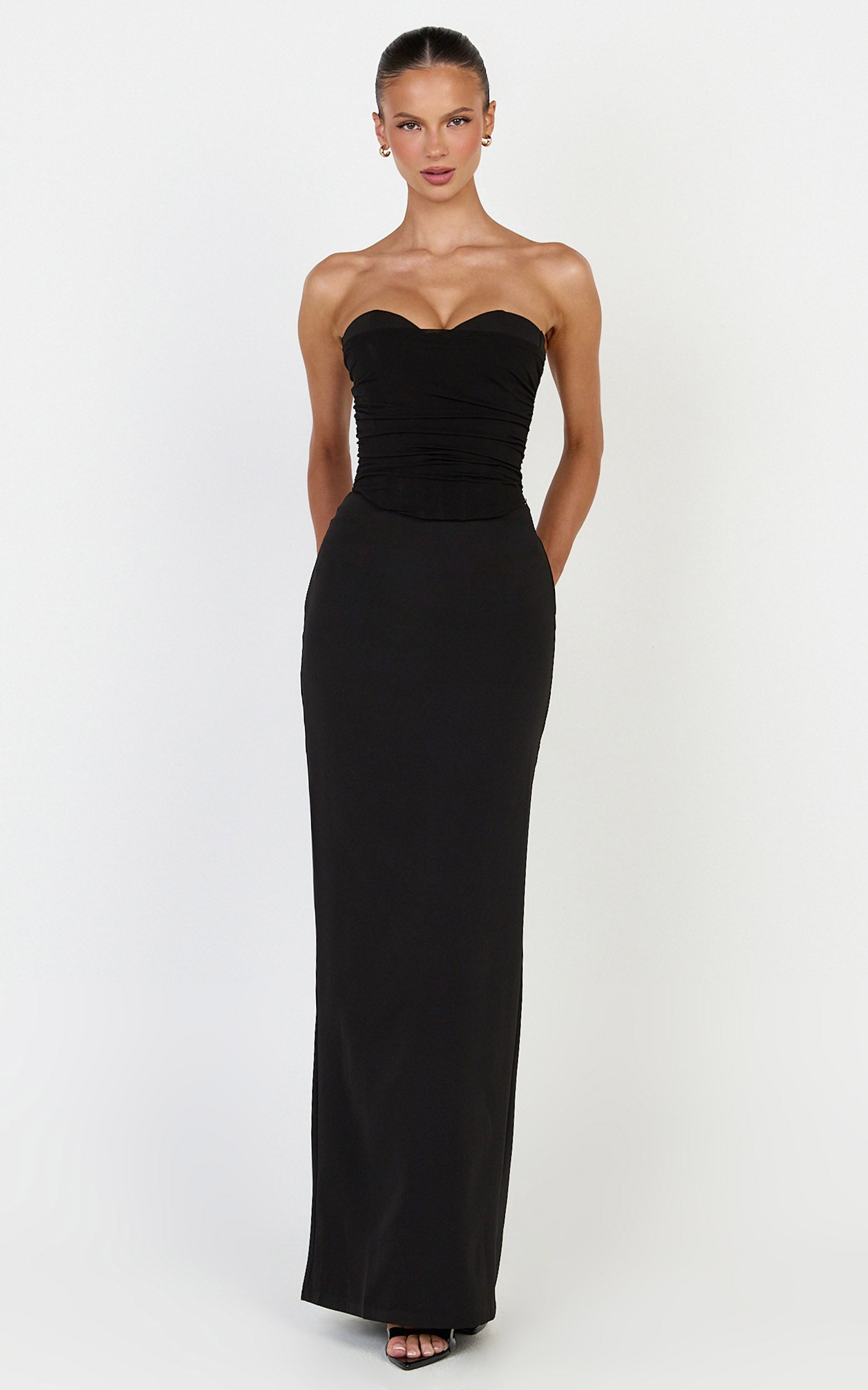 Helda Maxi Skirt - Mid Waist Back Split Skirt in Black - View 1