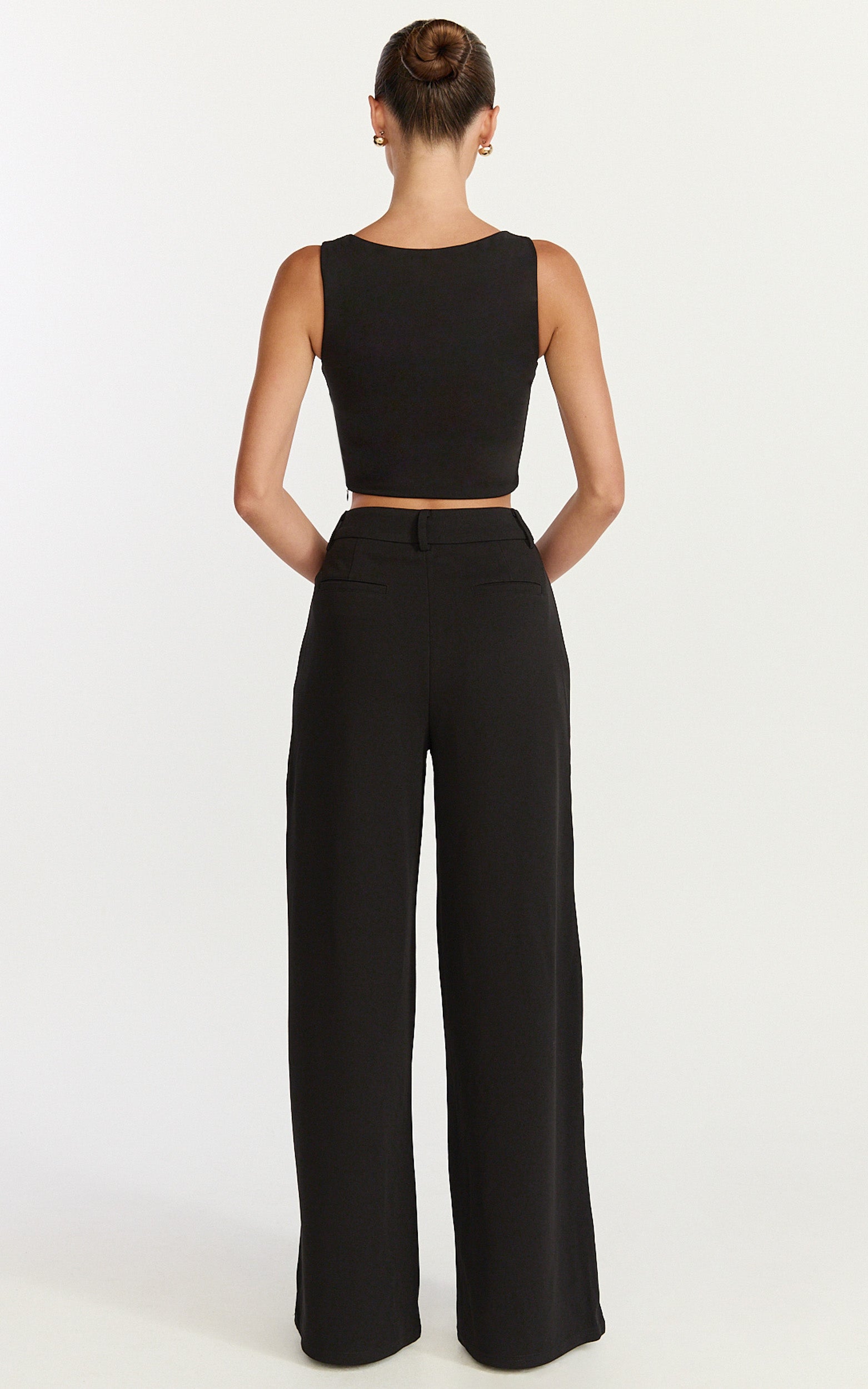 Helen Two Piece Set - Crepe Twisted Top And Wide Leg Pants in Black - View 5