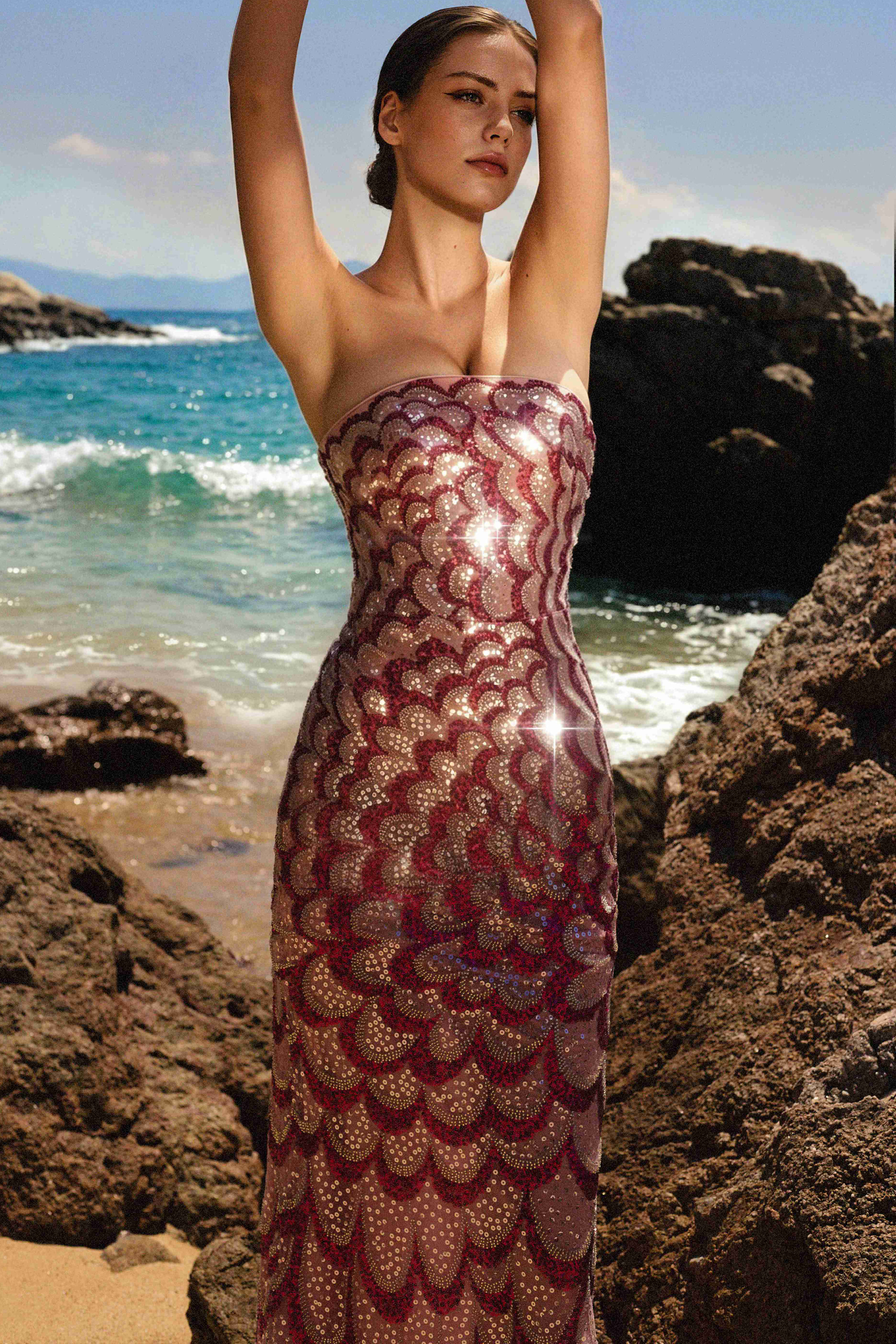 Facia Romantic Contour Strapless Sequin Maxi Dress