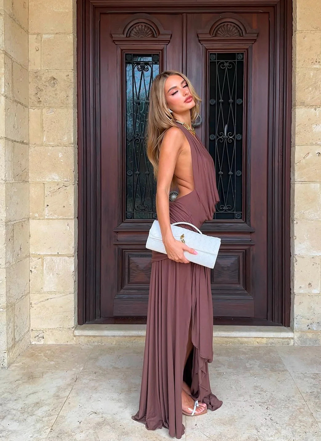 Evelyn Halter maxi Dress - Brown