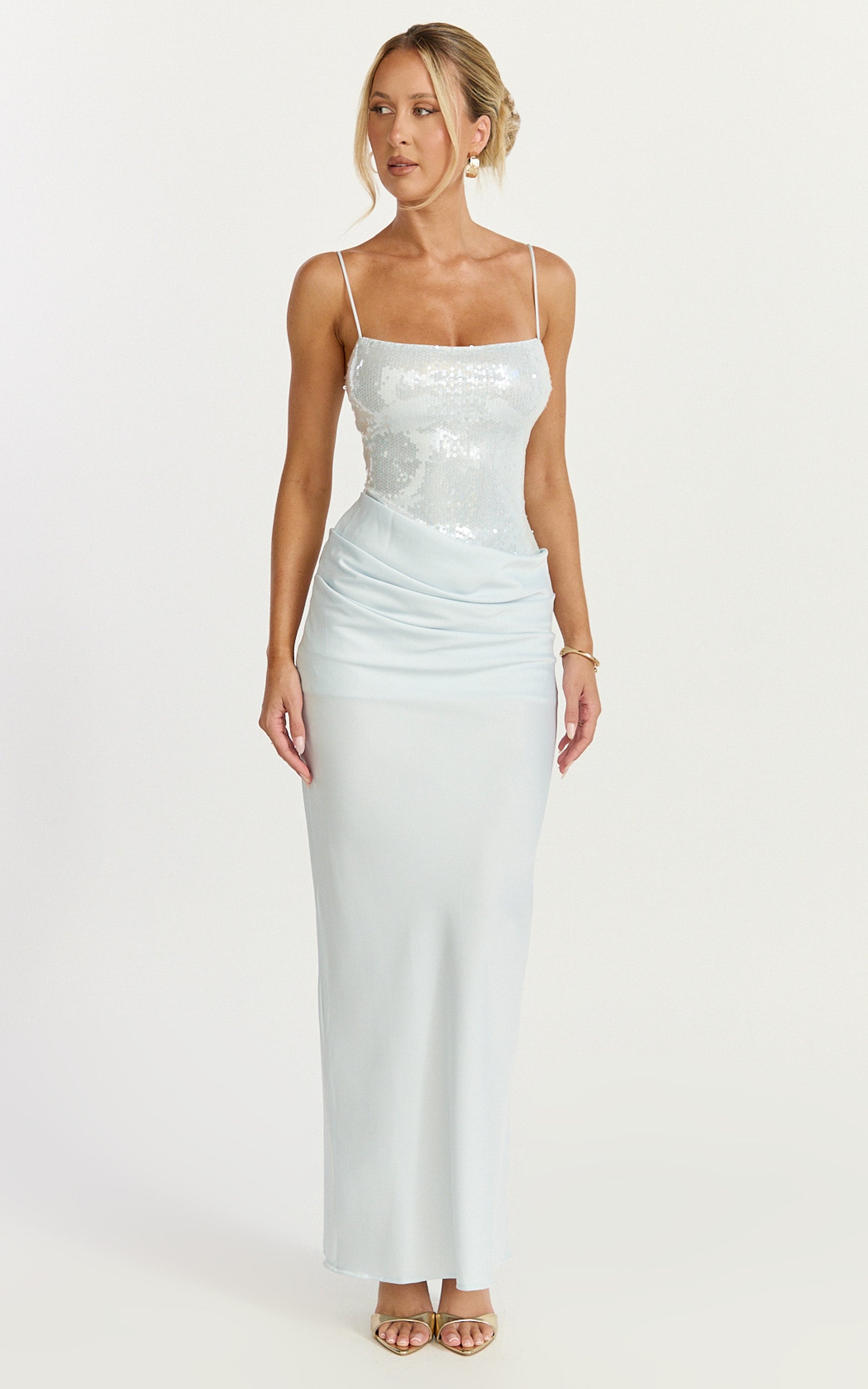 Jasmin Maxi Dress - Sequin Overlay Dress in Blue - View 4