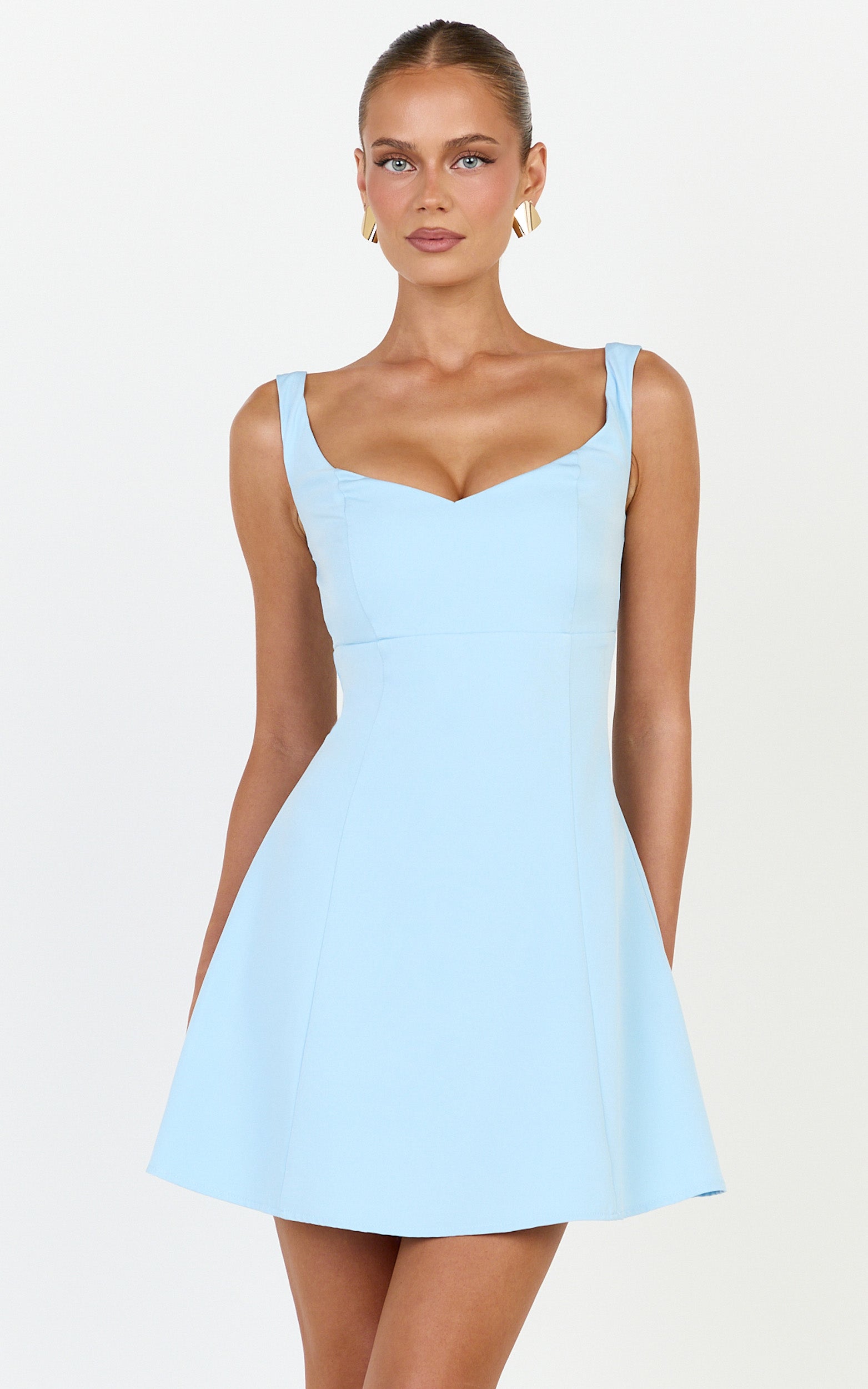 Jayce Mini Dress - Off The Shoulder A Line Dress in Blue - View 1