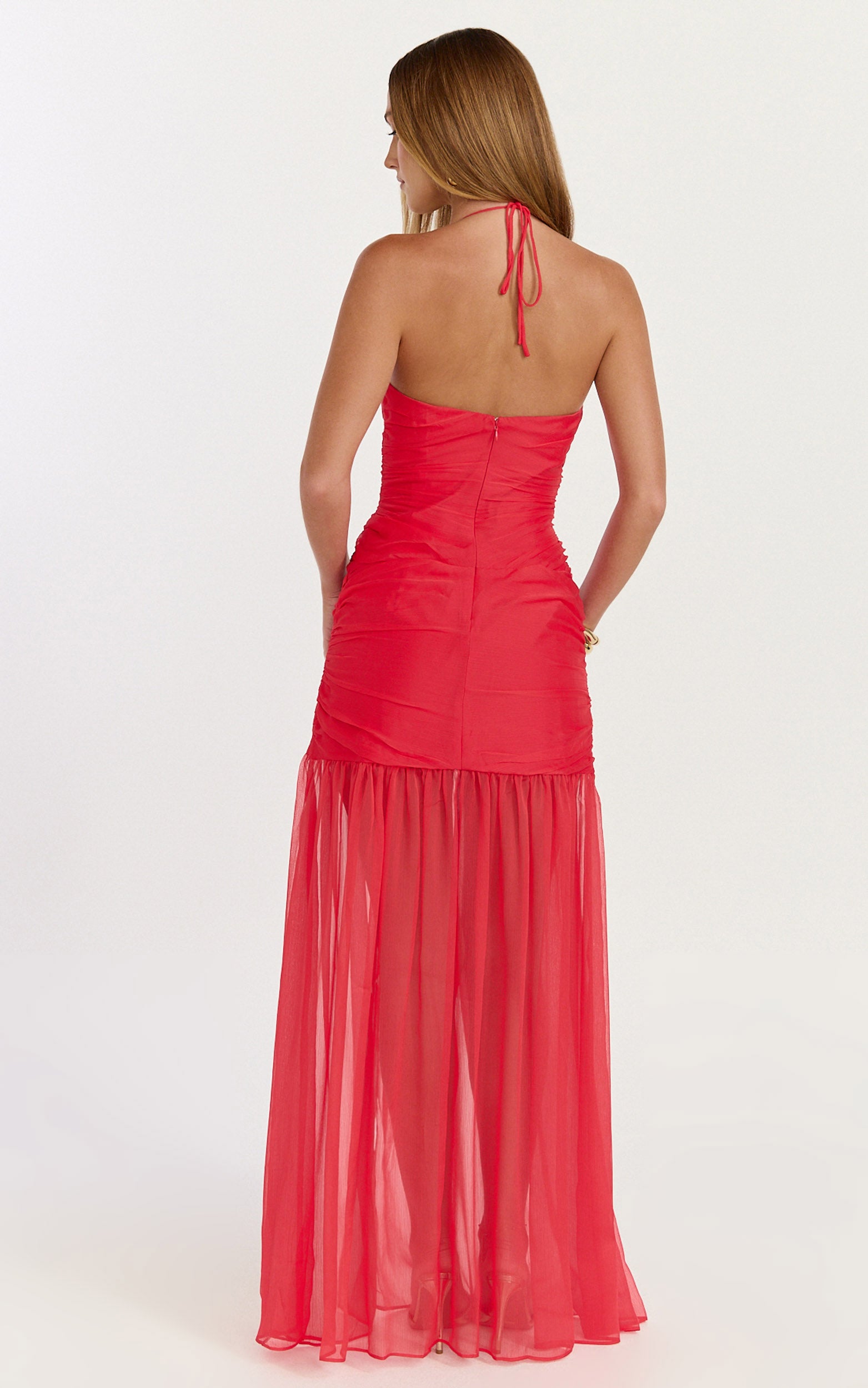 Jett Maxi Dress - Halter Tie Ruched Bodice Side Split Dress in Red - View 5