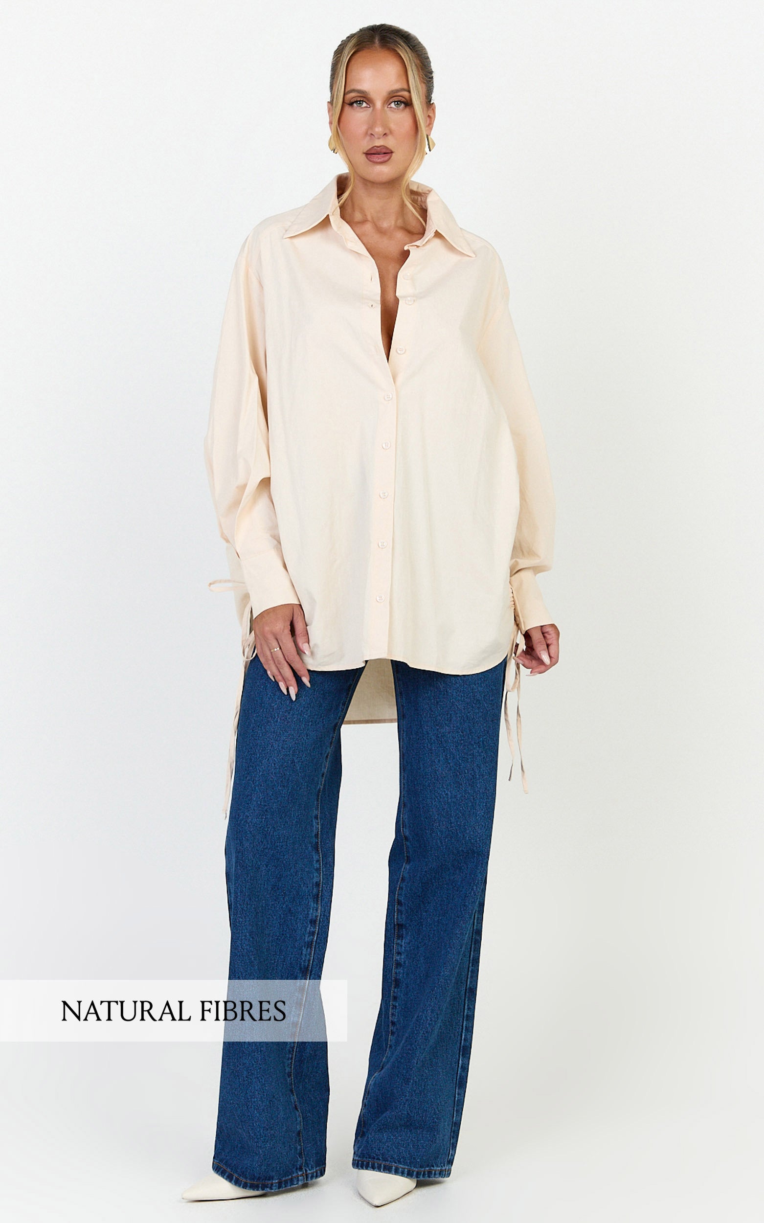 Kalpena Shirt - Ruched Side Oversized Shirt in Neutral - View 1