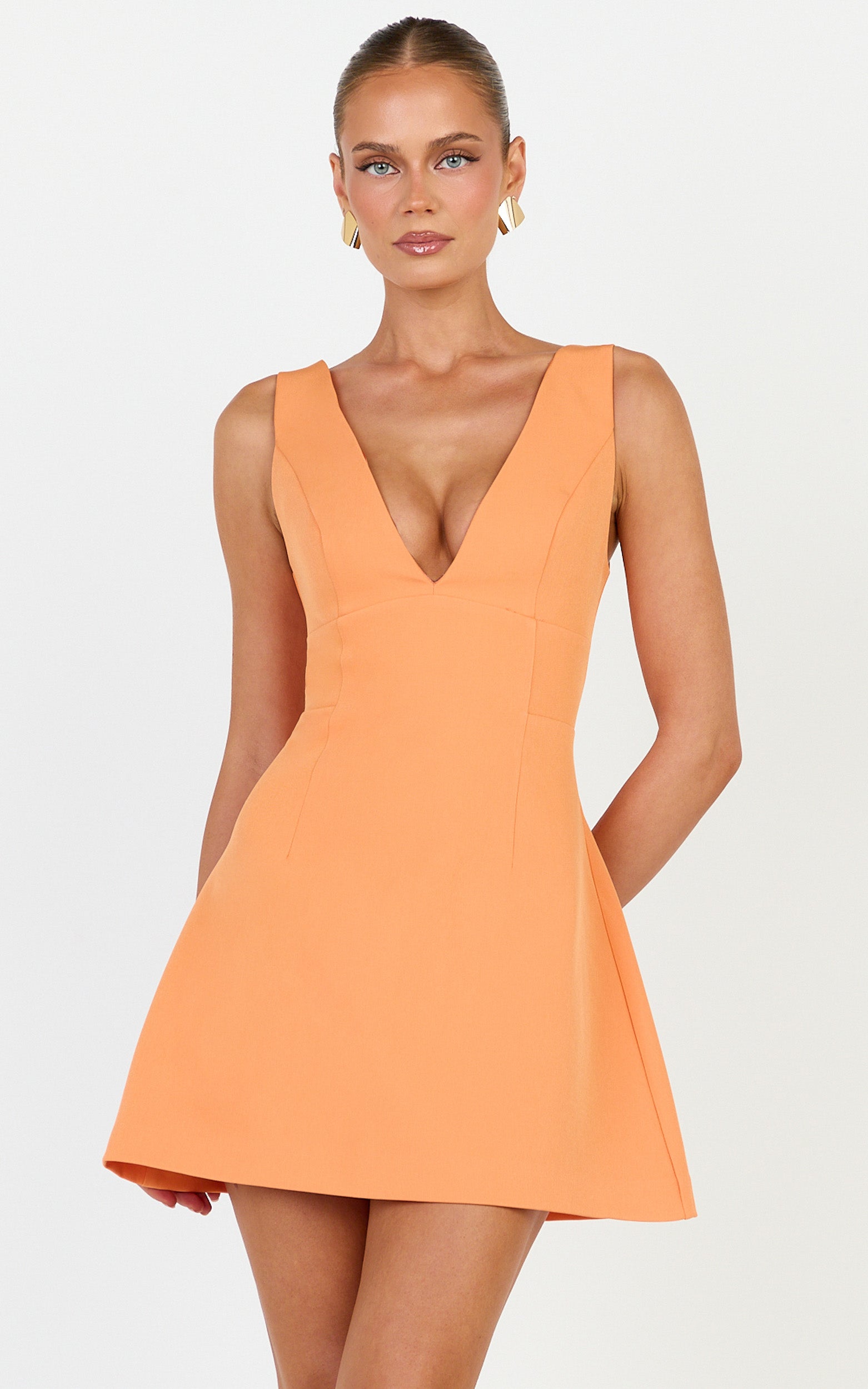 Karissa Mini Dress - V Neck Fit And Flare Dress in Orange - View 1