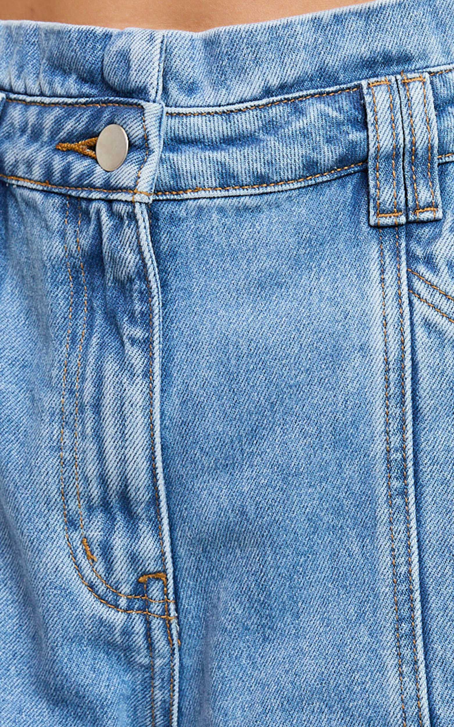 Kayla Shorts - High Waisted A Line Denim Shorts in Mid Blue Wash - View 7