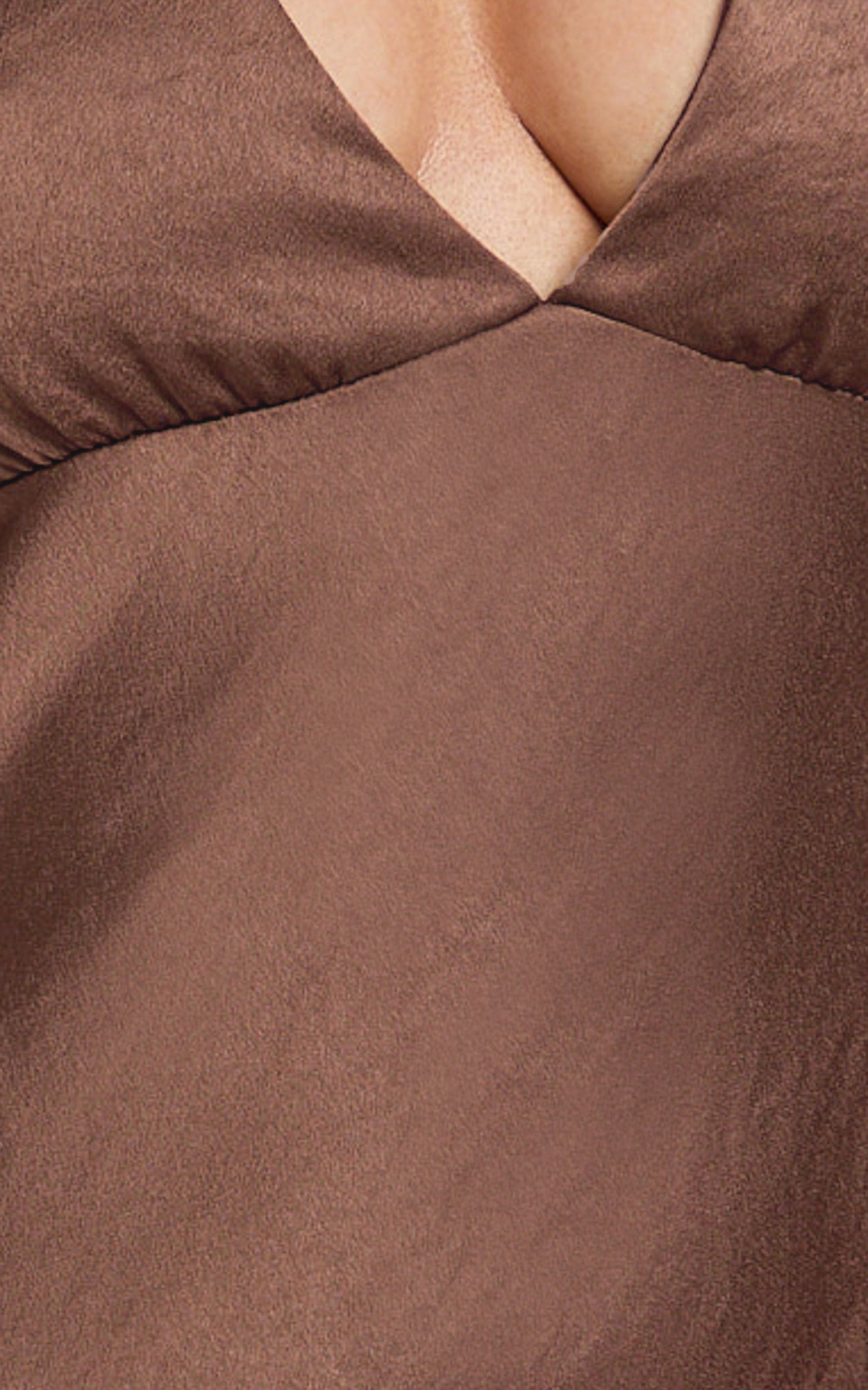 Khalani Midi Dress - Deep V Neck Satin Slip Dress in Chocolate - View 7