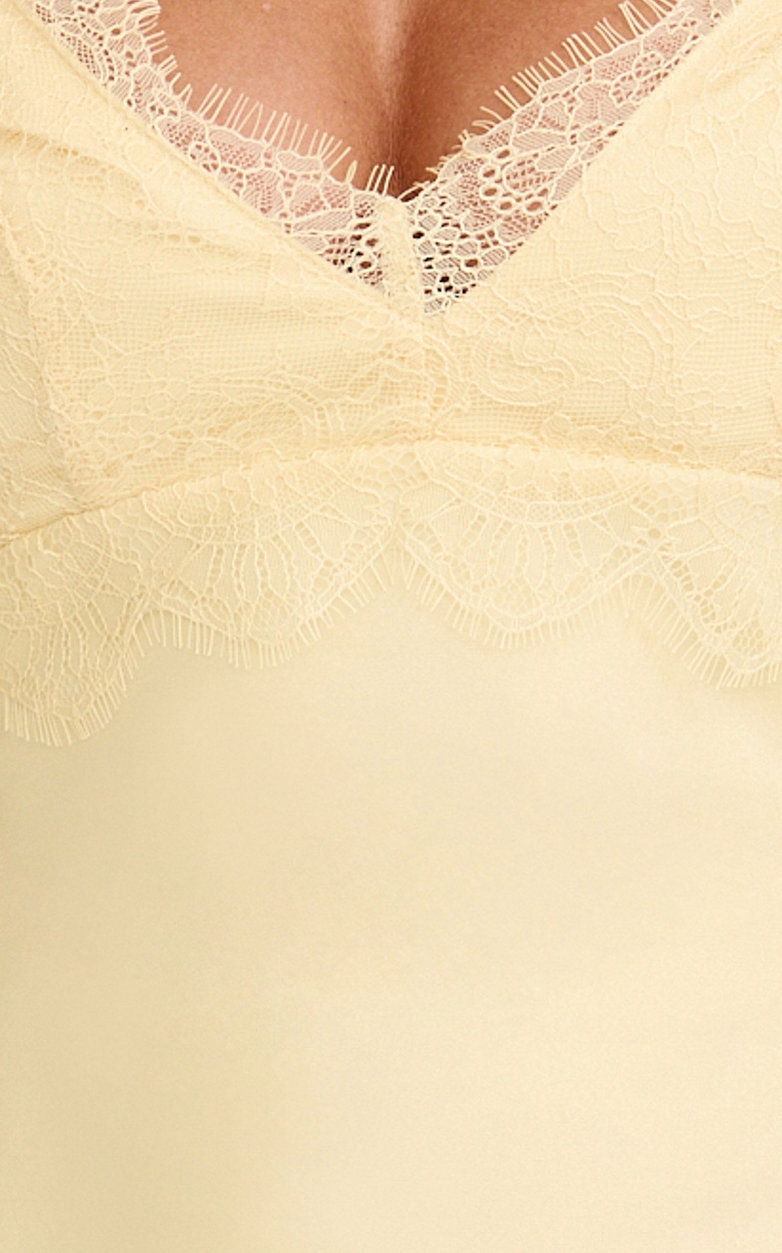 Kyra Maxi Dress - Lace Bust And Tie Back Satin Dress in Lemon - View 6