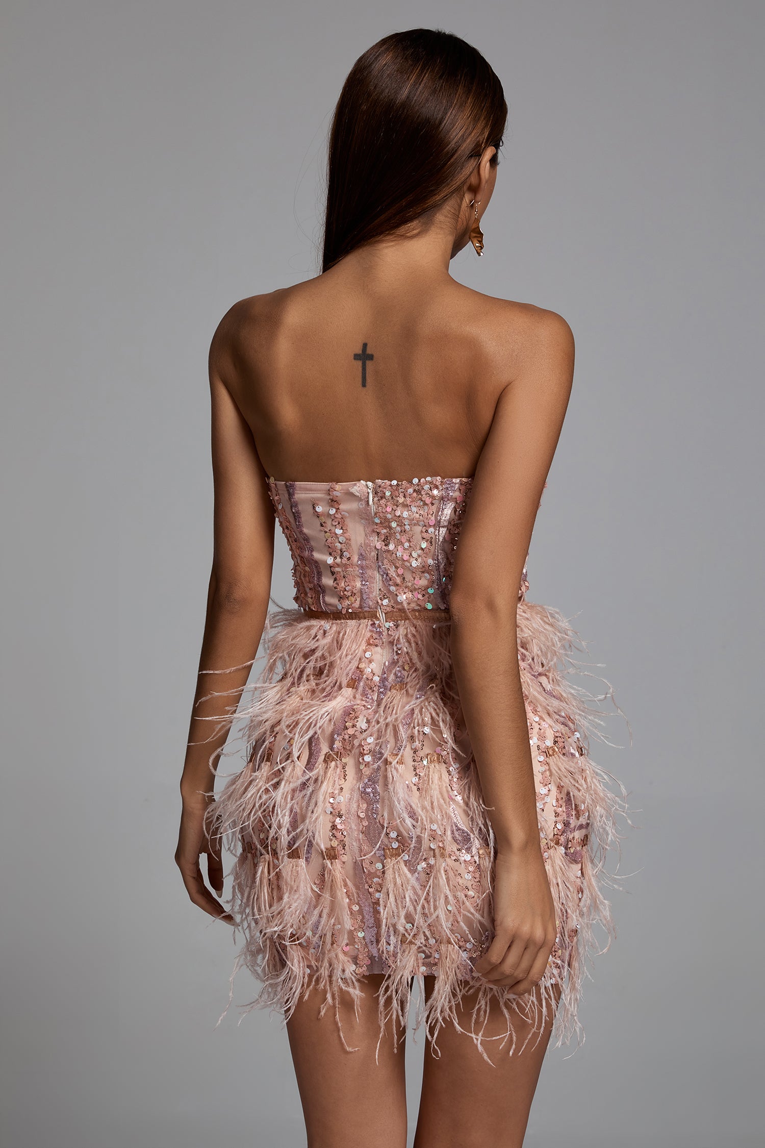 Lalia Pink Sequin Feather Mini Dress