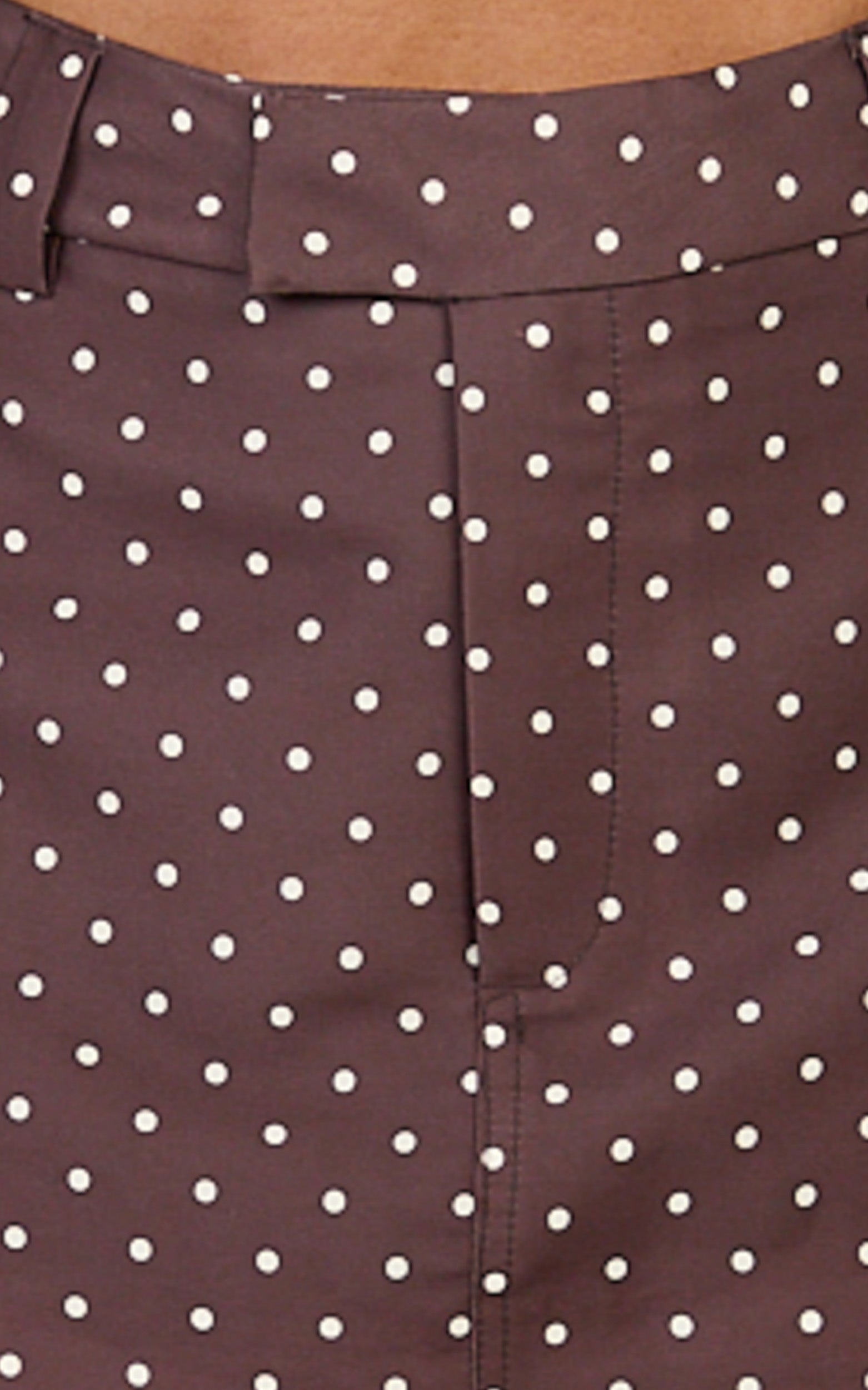 Lana Mini Skirt - Structured Tailored Skirt in Chocolate/Cream Polka Dot - View 6