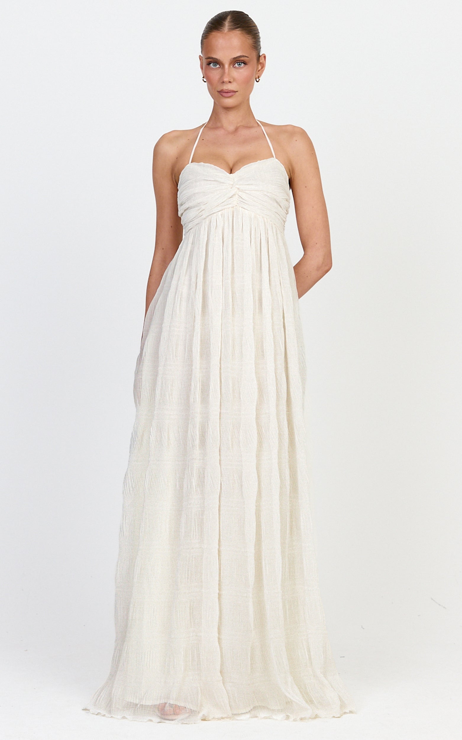 Lani Maxi Dress - Lace Back Shirred Maxi Dress in Cream - View 1