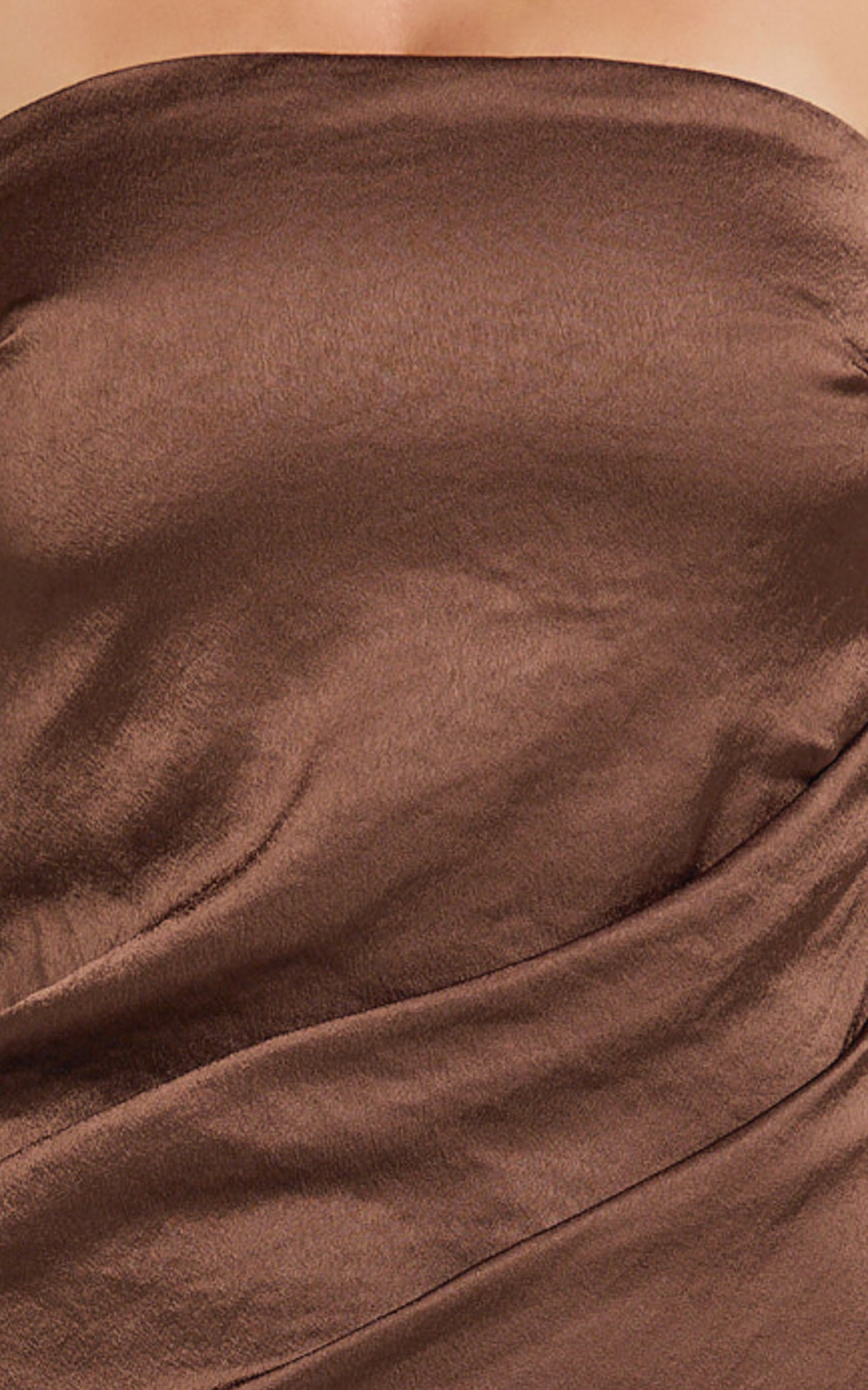 Laurie Maxi Dress - Strapless Draped Satin Dress in Chocolate - View 7