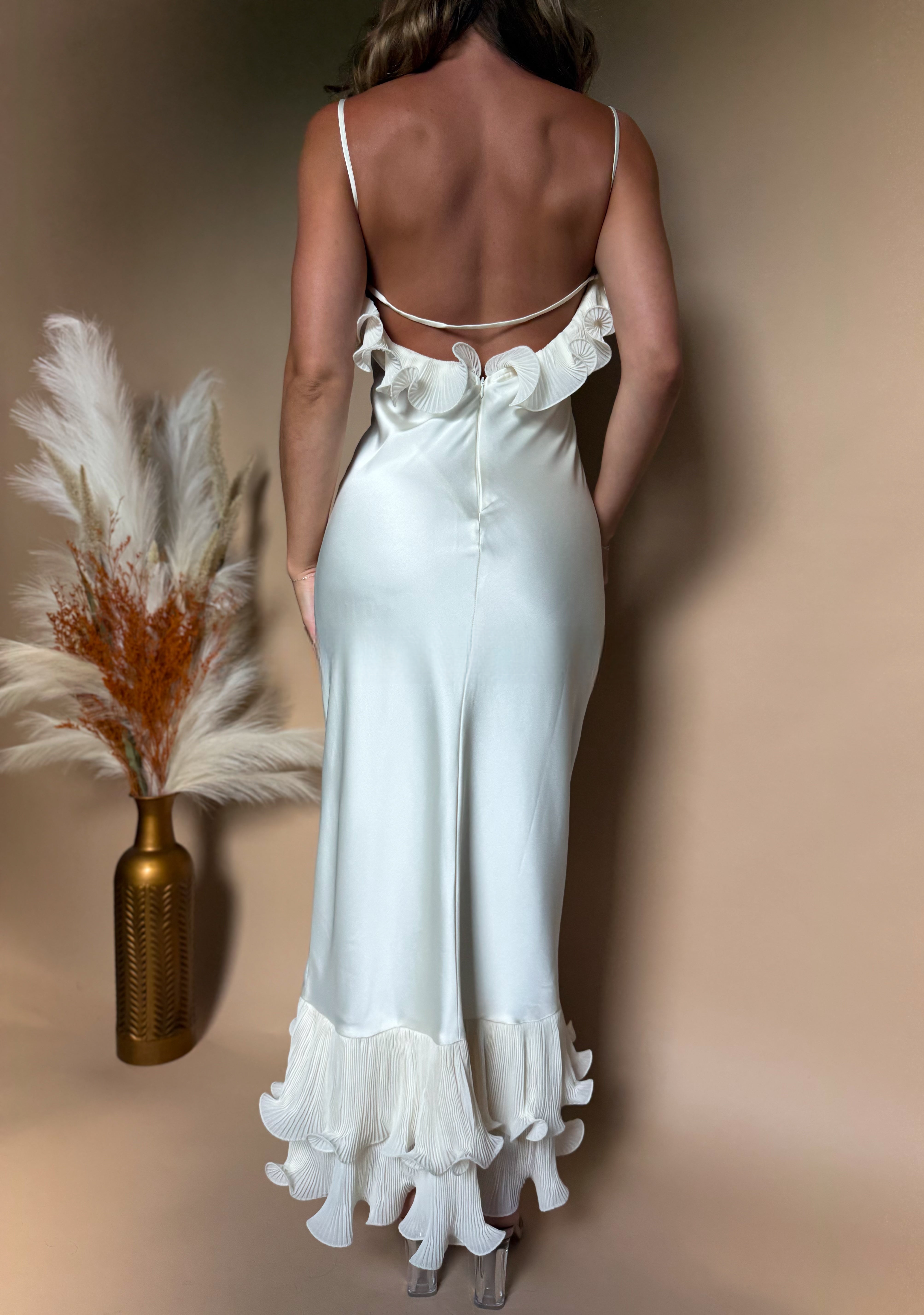 Oyster Luxe Satin Midi Dress