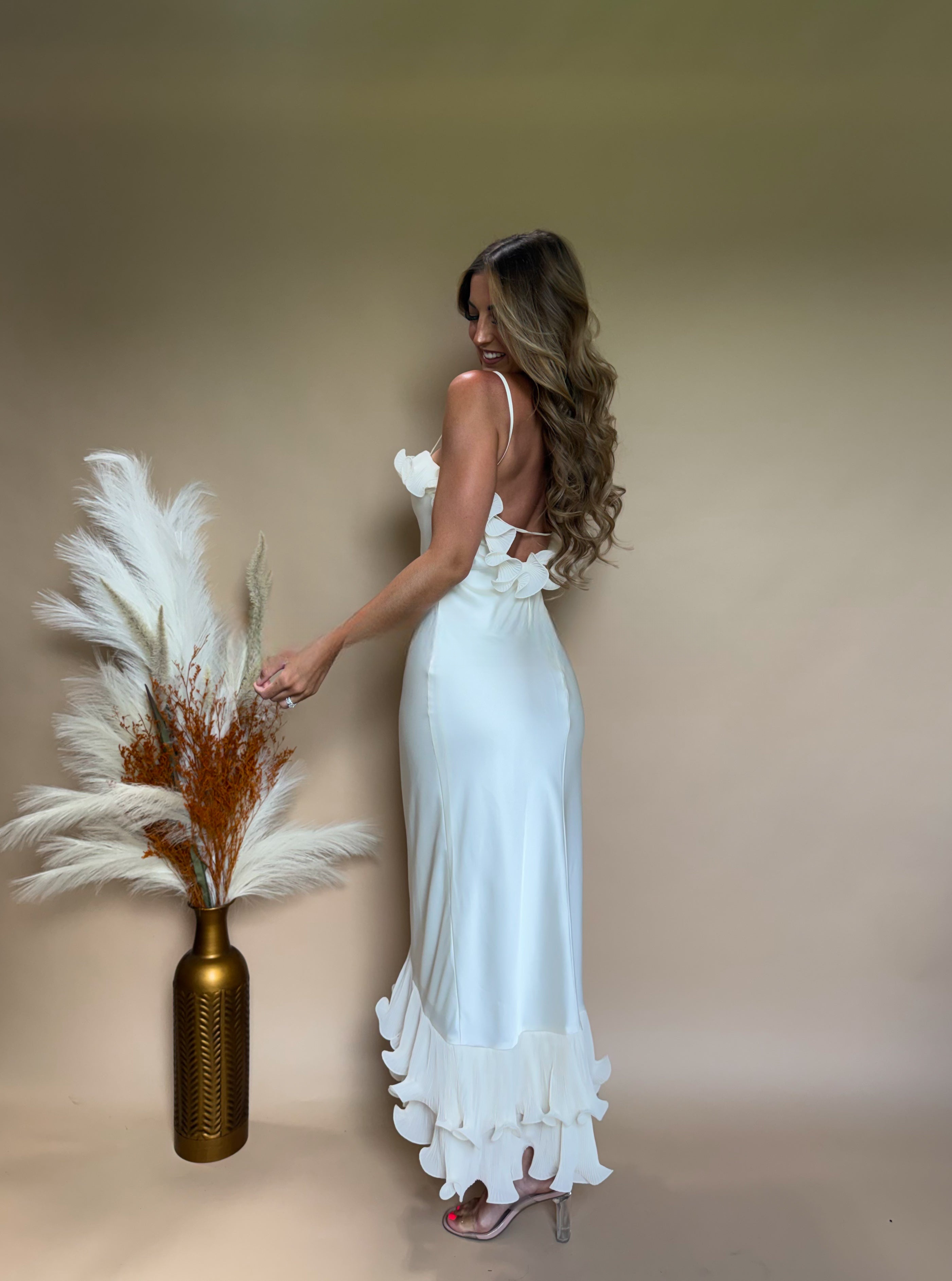 Oyster Luxe Satin Midi Dress