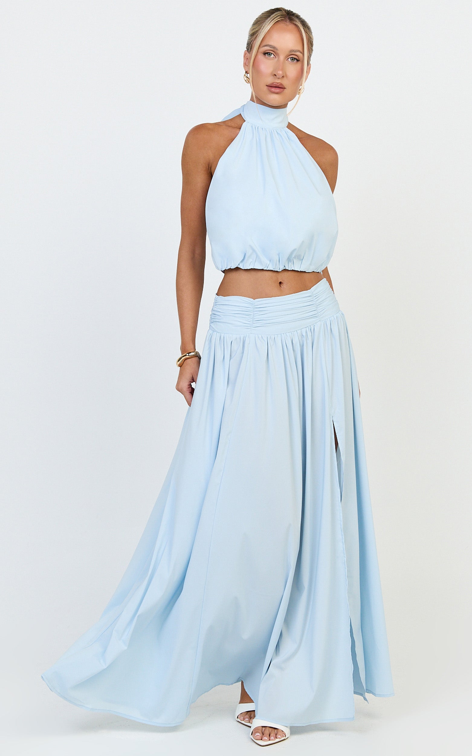 Melanie Top - Halter Neck Top in Pale Blue - View 1
