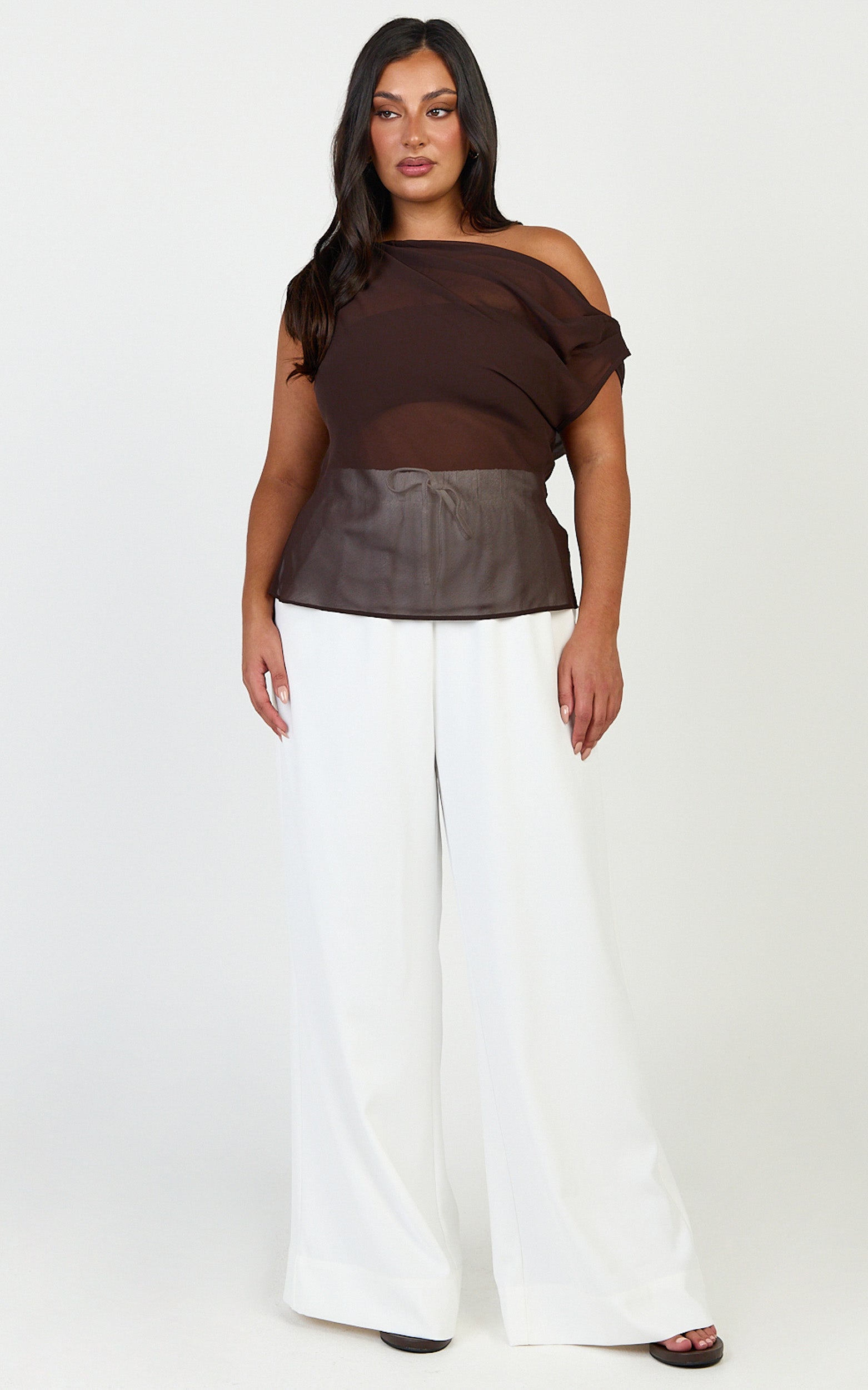Milla Top - Georgette Asymmetric Draped Top in Chocolate - View 4