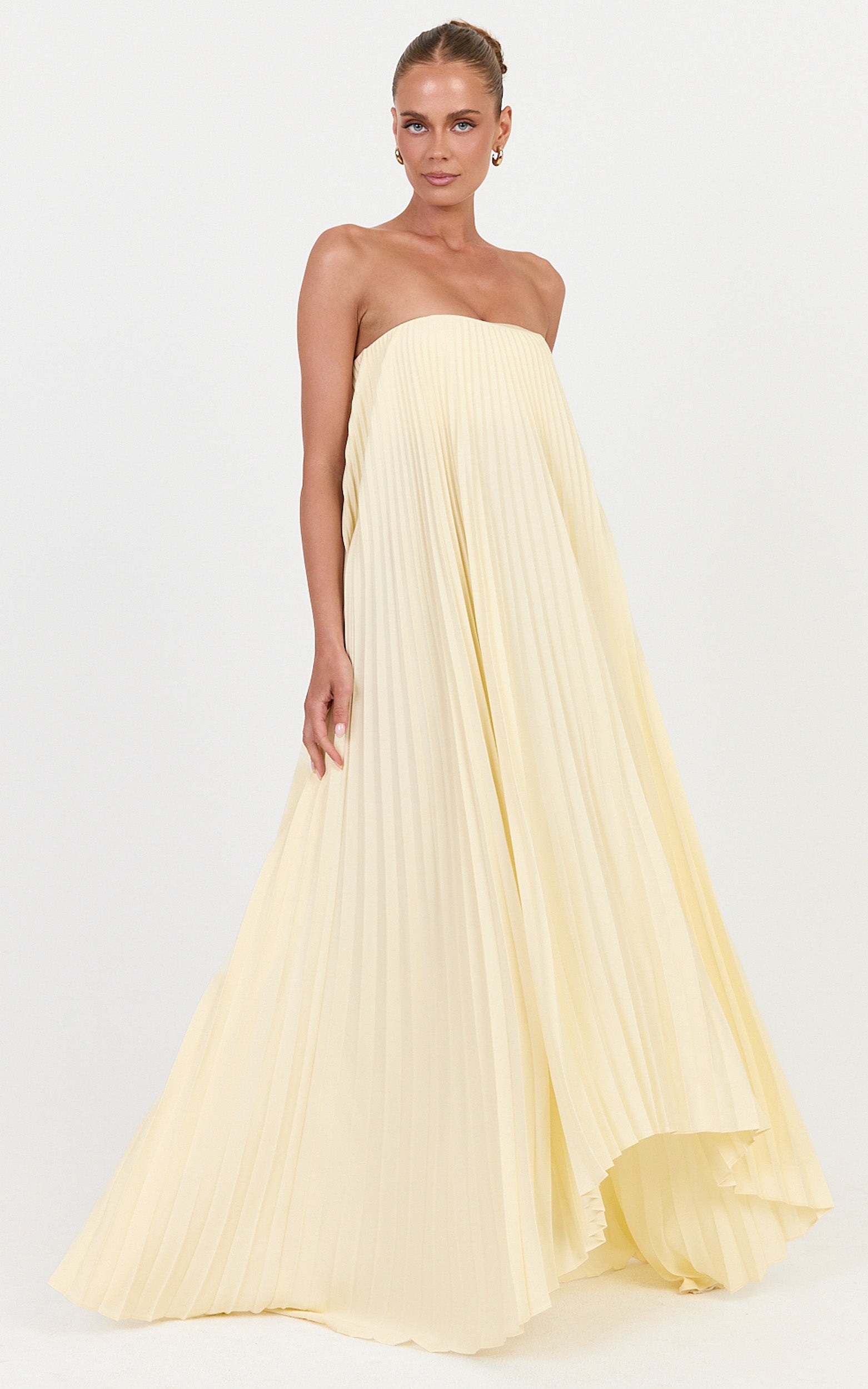 Narae Maxi Dress - Strapless Pleated Dress in Lemon - View 1