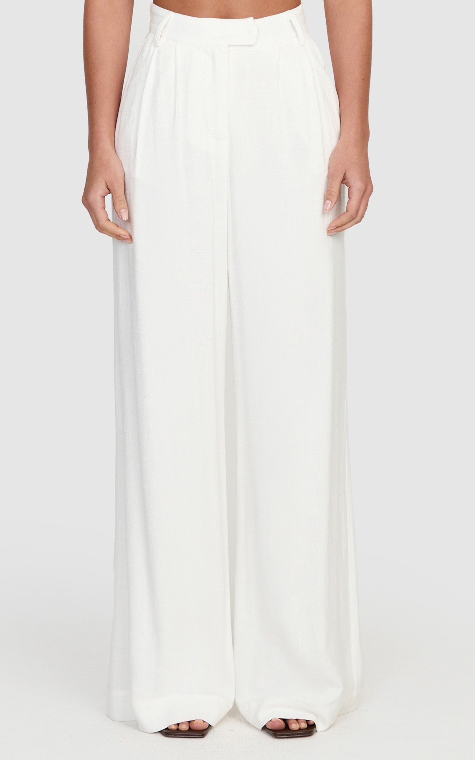Norma Pants - High Waist Linen Blend Wide Leg Pants in White - View 2