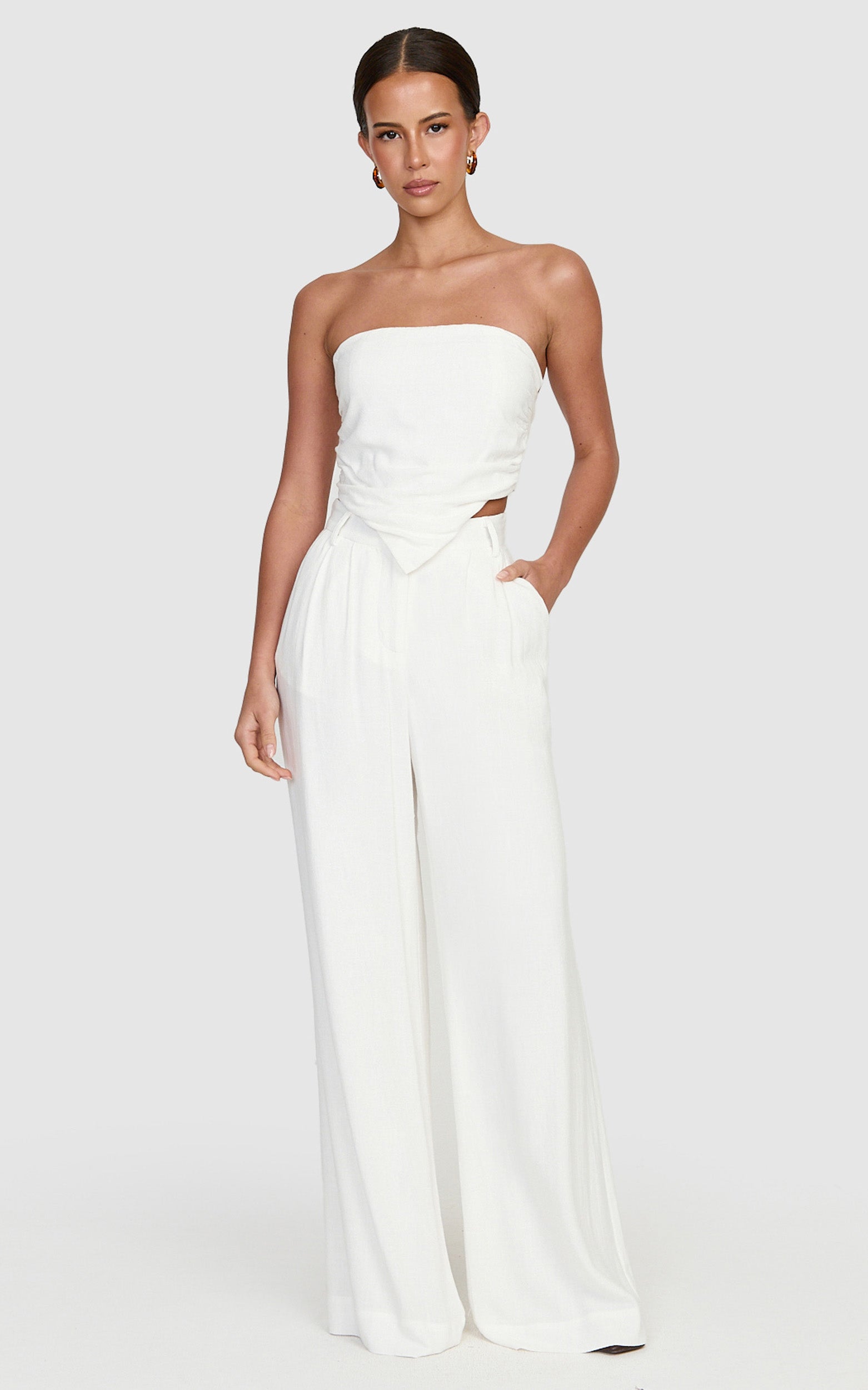 Norma Pants - High Waist Linen Blend Wide Leg Pants in White - View 1