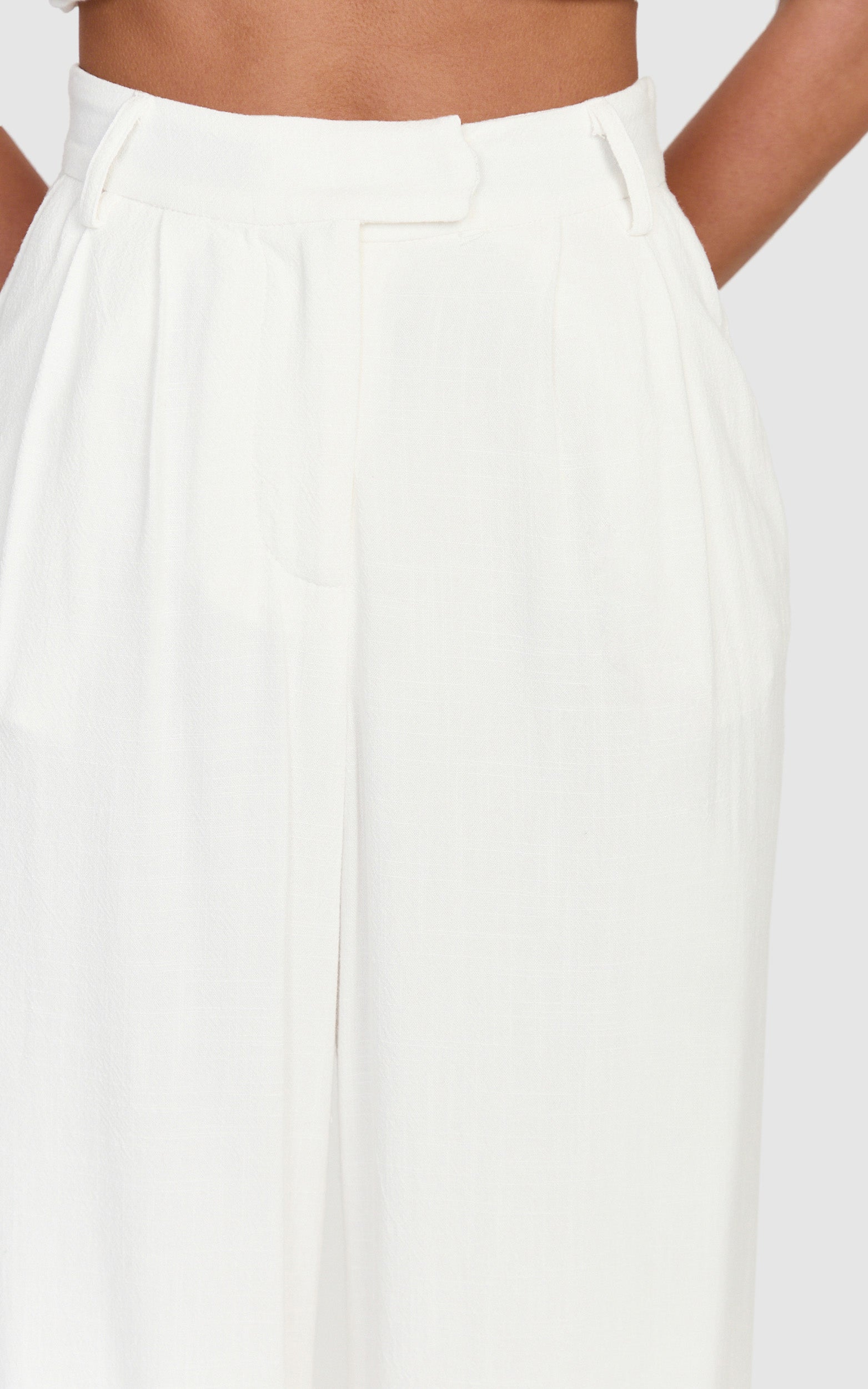 Norma Pants - High Waist Linen Blend Wide Leg Pants in White - View 6