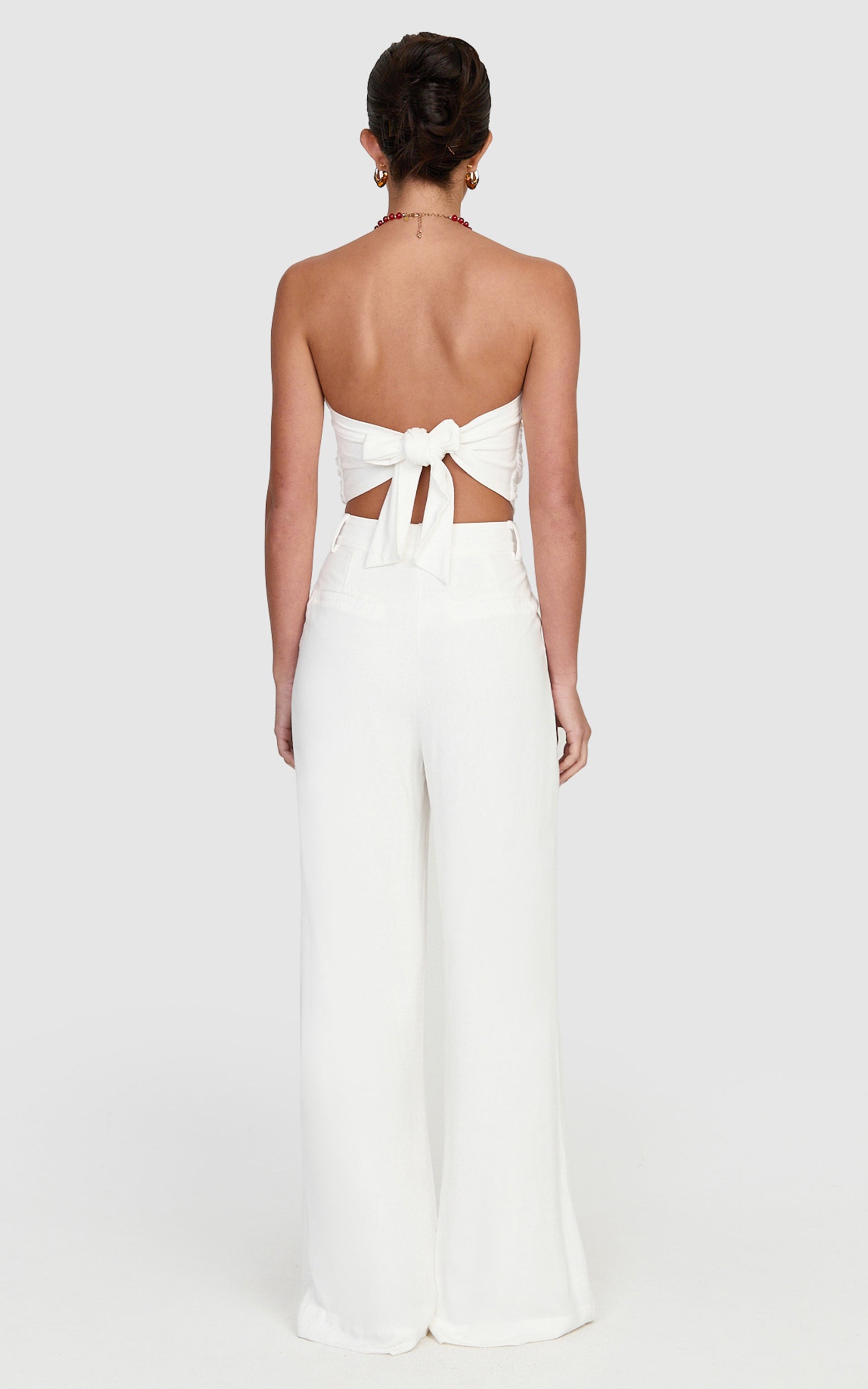 Norma Pants - High Waist Linen Blend Wide Leg Pants in White - View 5