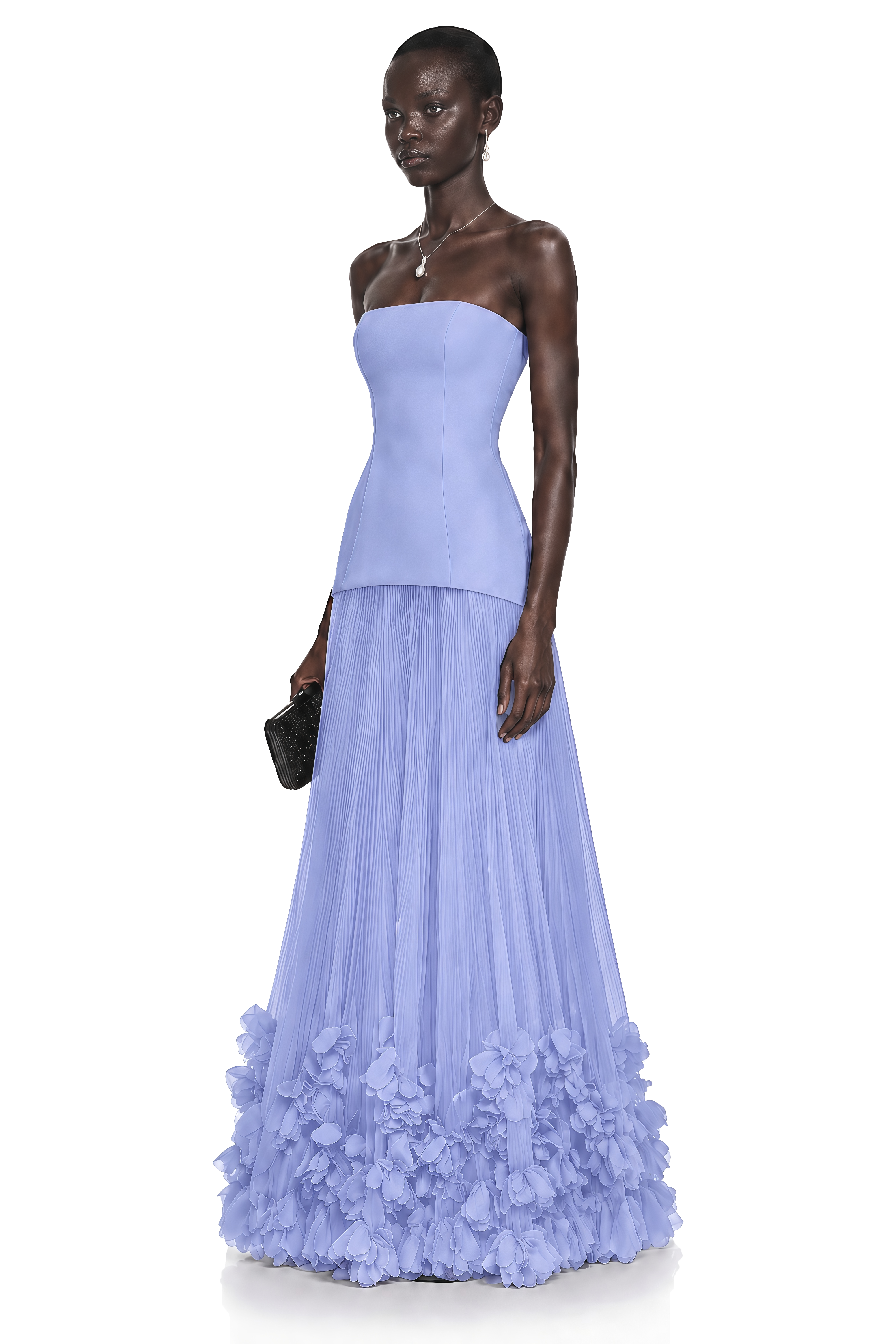 OcThéoline Yellow Floral Appliqué Corset Maxi Dressane Blue Off Shoulder Pleated Maxi Dress with 3D Florals