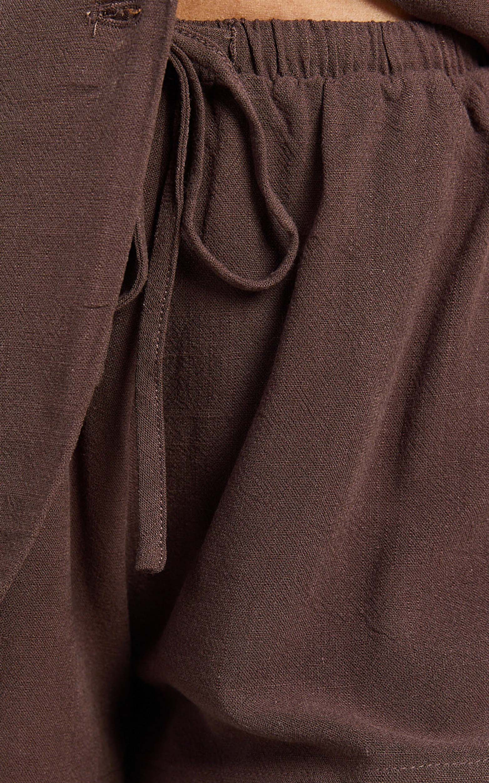 Olivia Shorts - Drawstring Relaxed Linen Shorts in Chocolate - View 9
