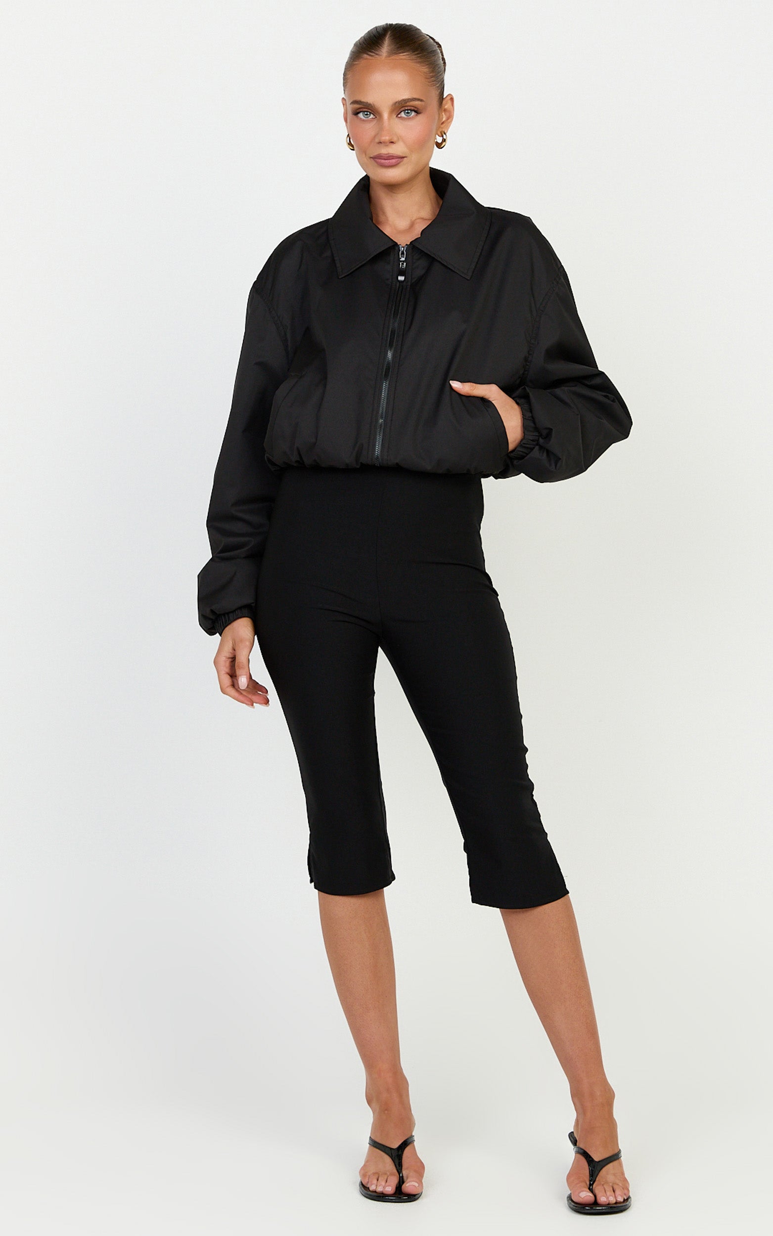 Peterson Jacket - Cropped Bomber Jacket in Black - View 2