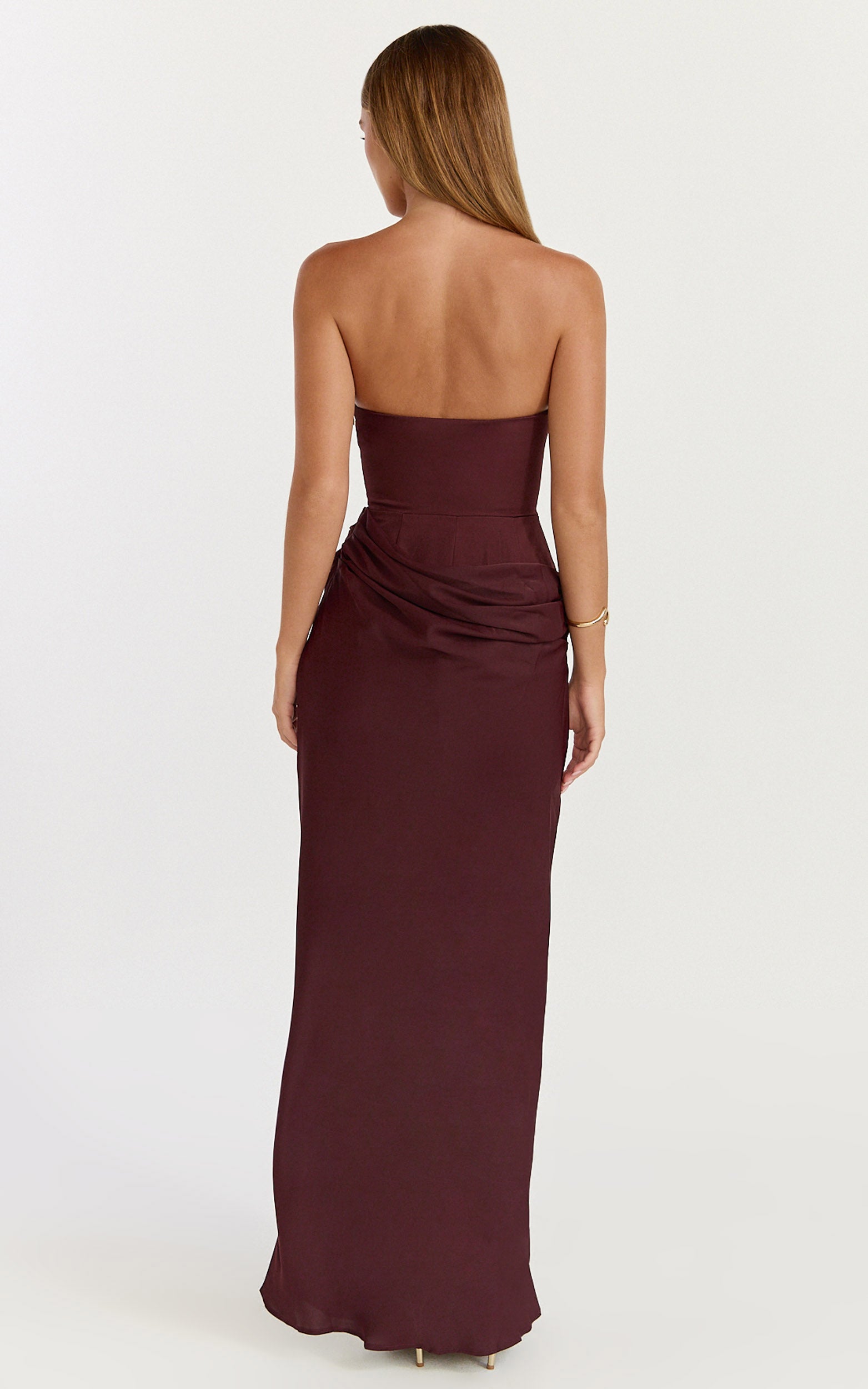 Phoebe Maxi Dress - Strapless Structured Bodice Drape Skirt Dress in Plum - View 5
