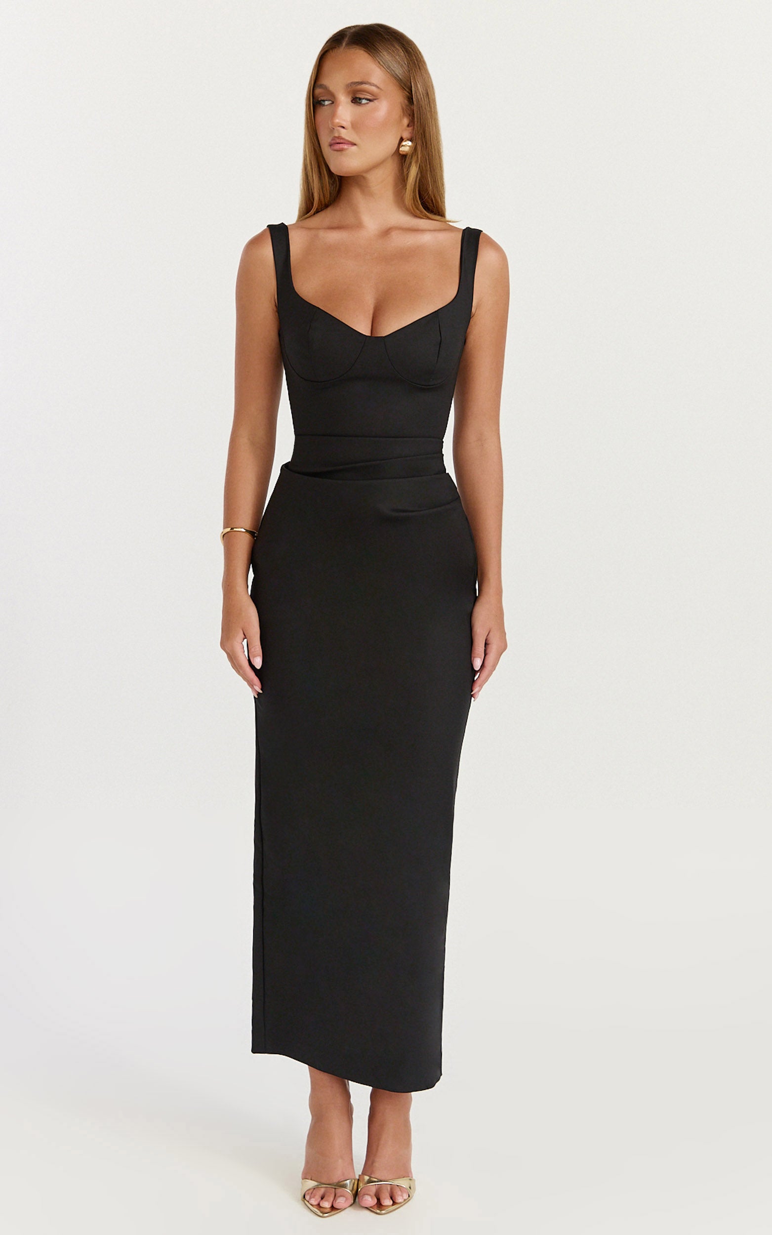 Pietra Midi Dress - Off Shoulder Structured Dress in Black - View 5