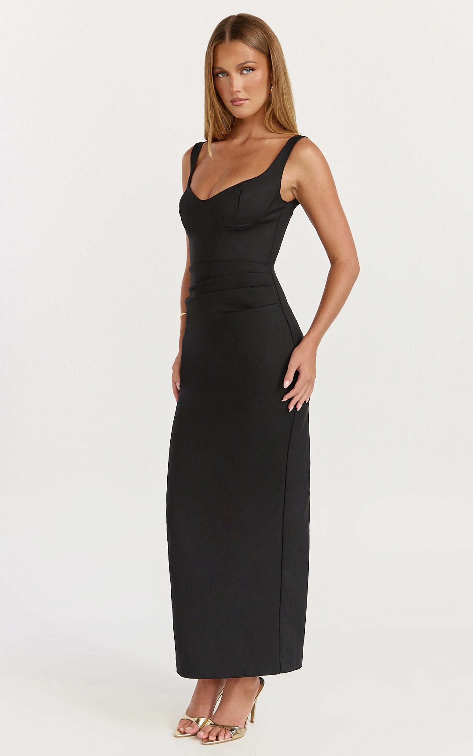 Pietra Midi Dress - Off Shoulder Structured Dress in Black - View 3