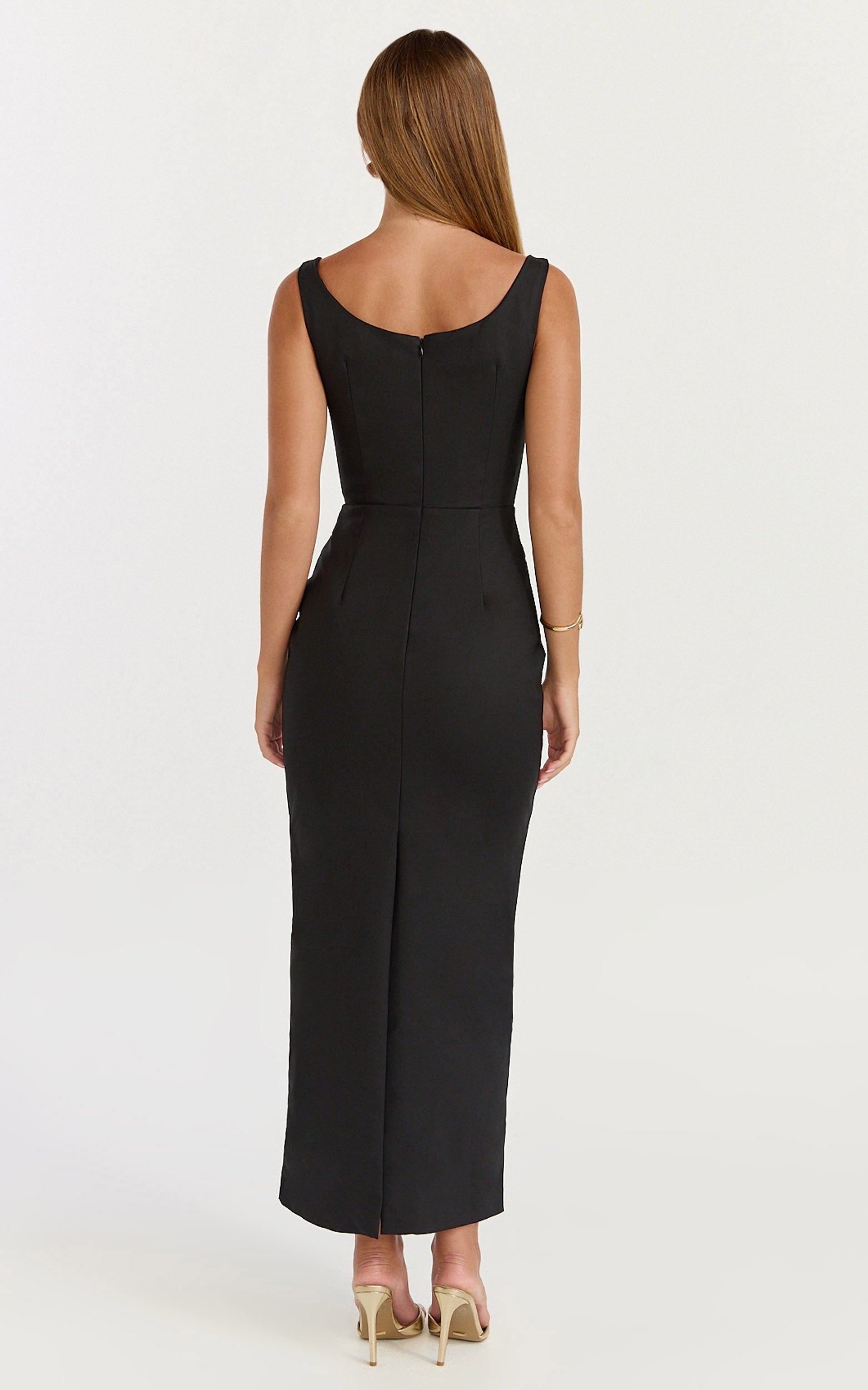 Pietra Midi Dress - Off Shoulder Structured Dress in Black - View 8