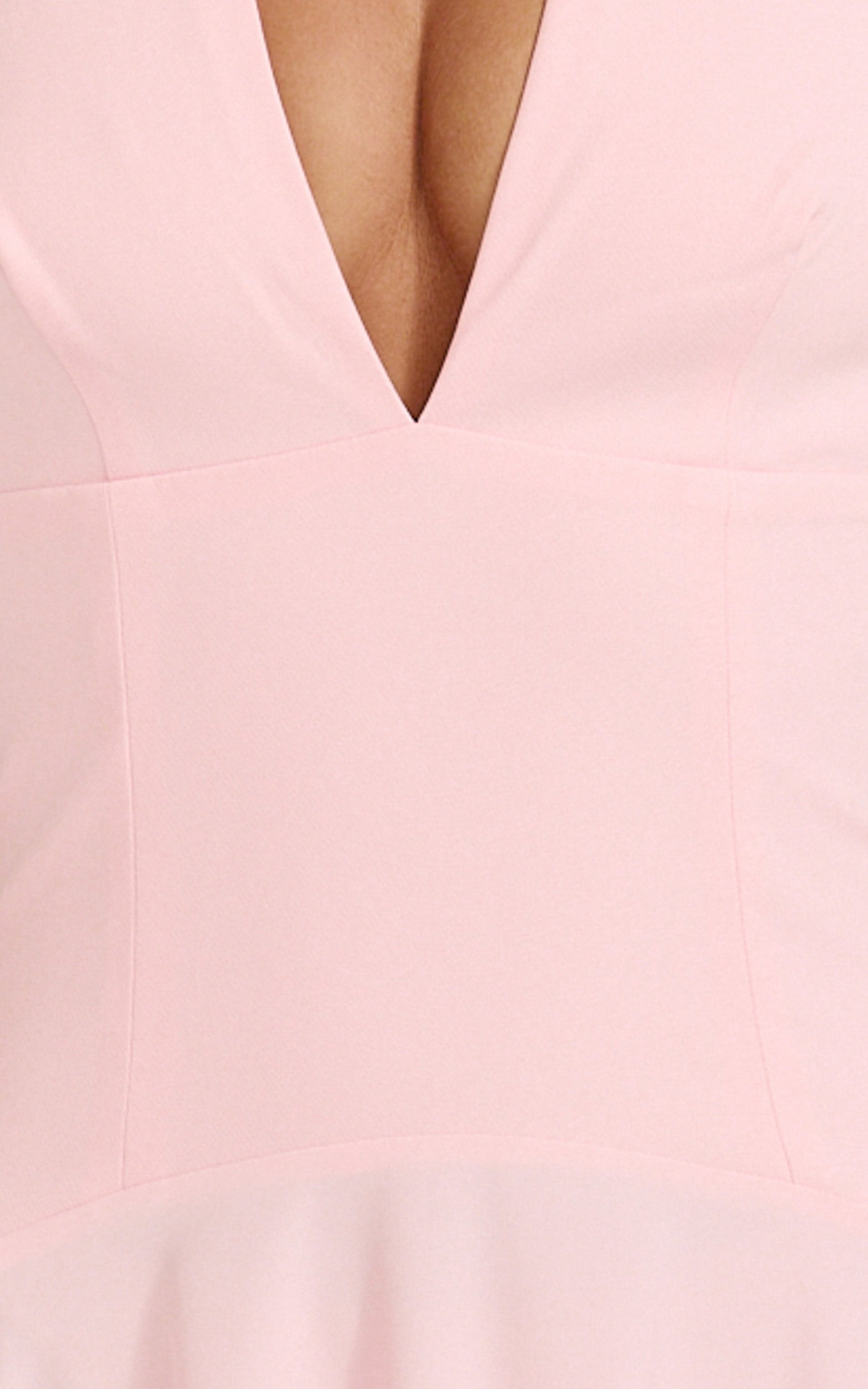 Poppy Maxi Dress - Contrast Skirt Deep Plunge Halter Dress in Soft Pink - View 6