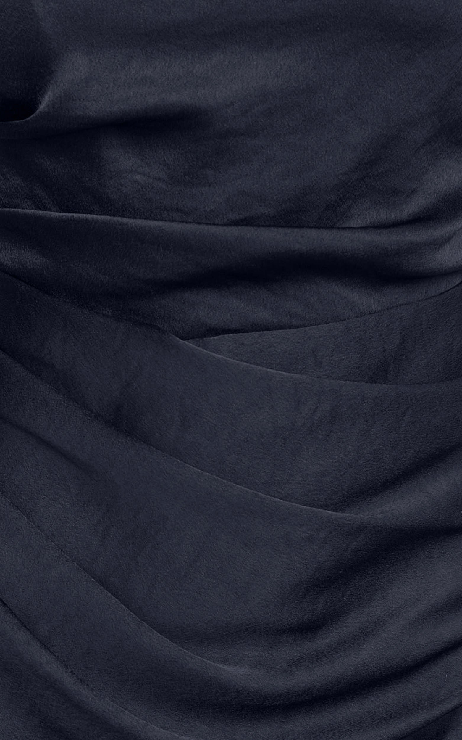 Rumi Midi Dress - Ruched Bodice Satin Dress in Navy - View 6