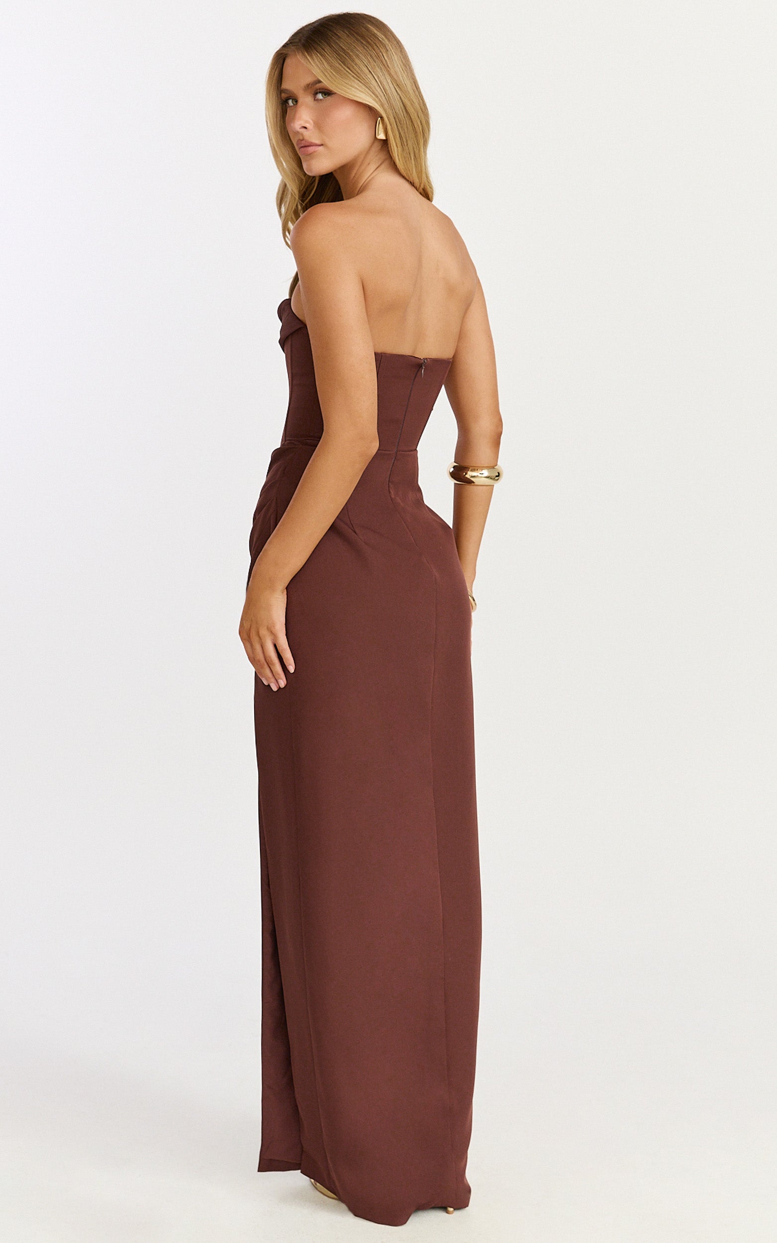 Tara Maxi Dress - Strapless Corset Drape Skirt Dress in Chocolate - View 5