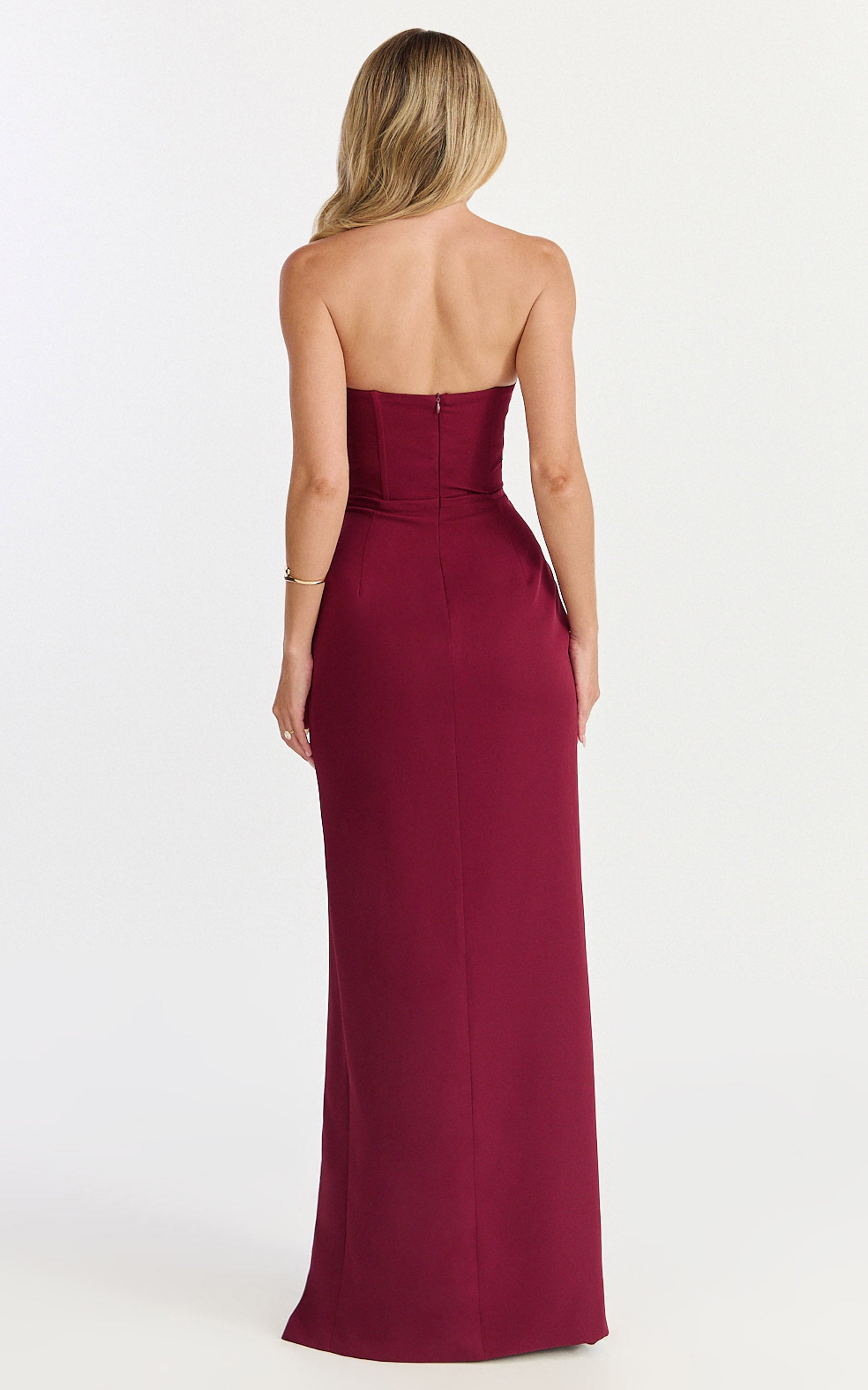 Tara Maxi Dress - Strapless Corset Drape Skirt Dress in Wine - View 5