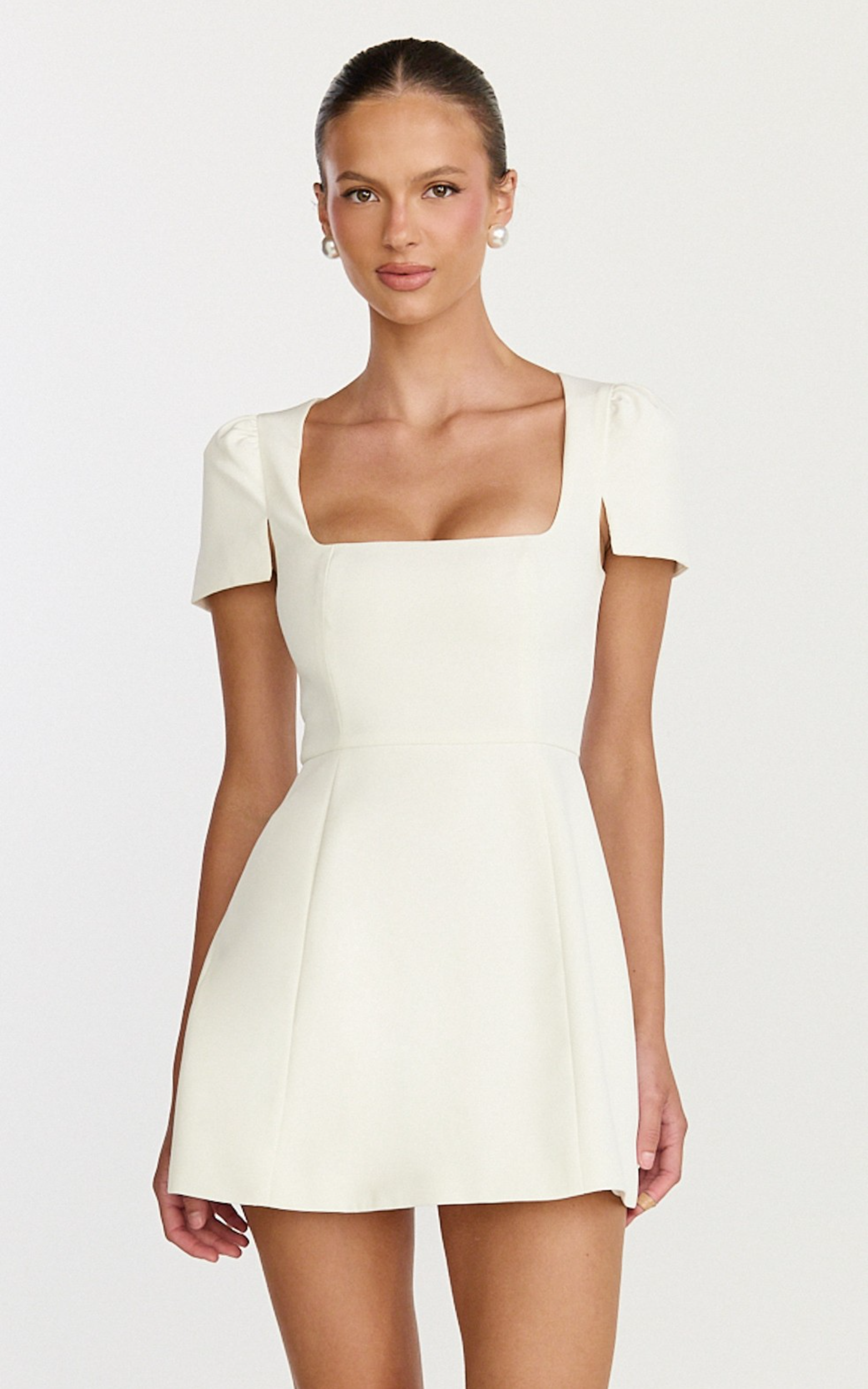 Zinnia Mini Dress - Square Neck Tulip Dress in White - View 3