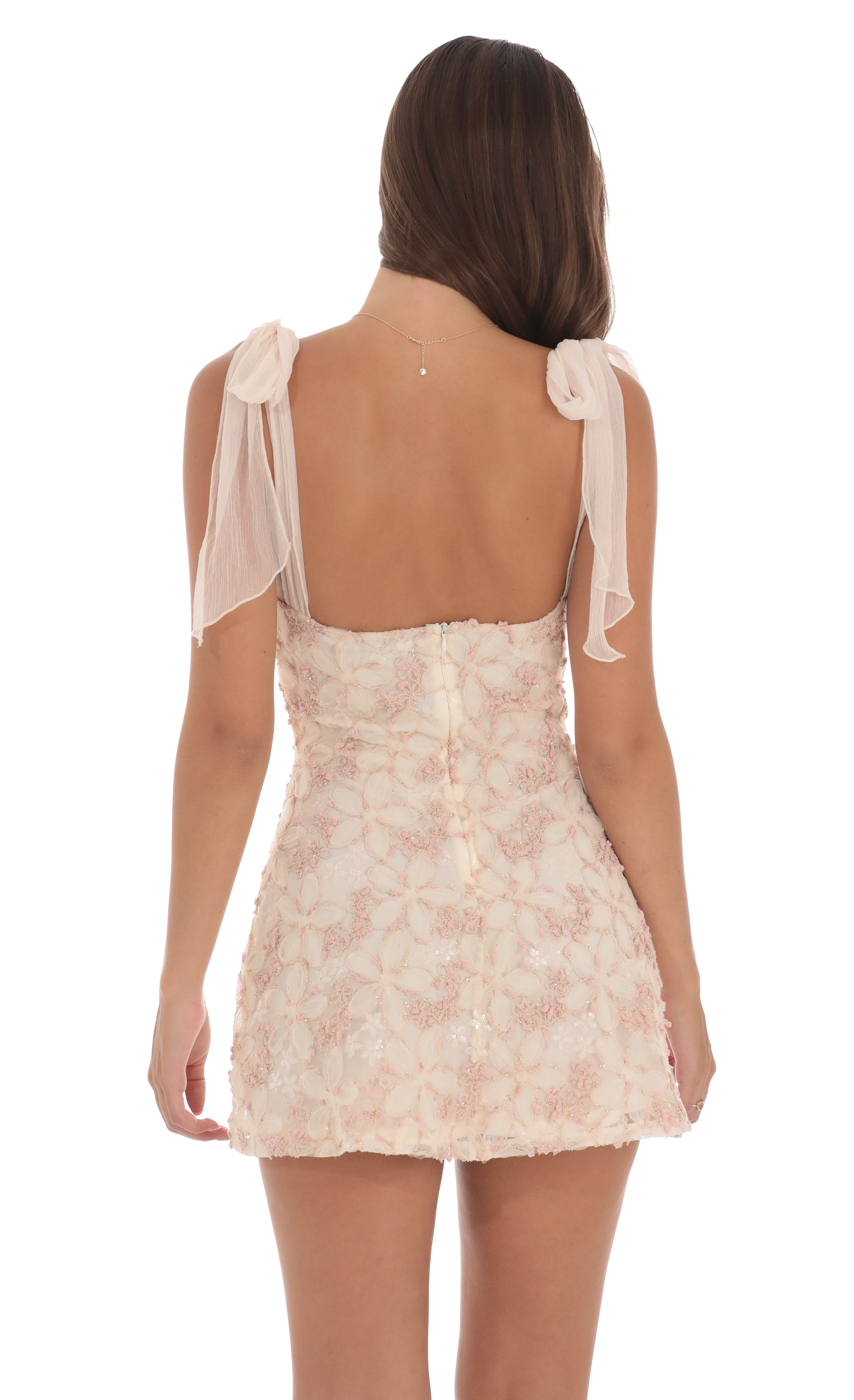 Textured Shimmer Floral Dress in Cream - View 2