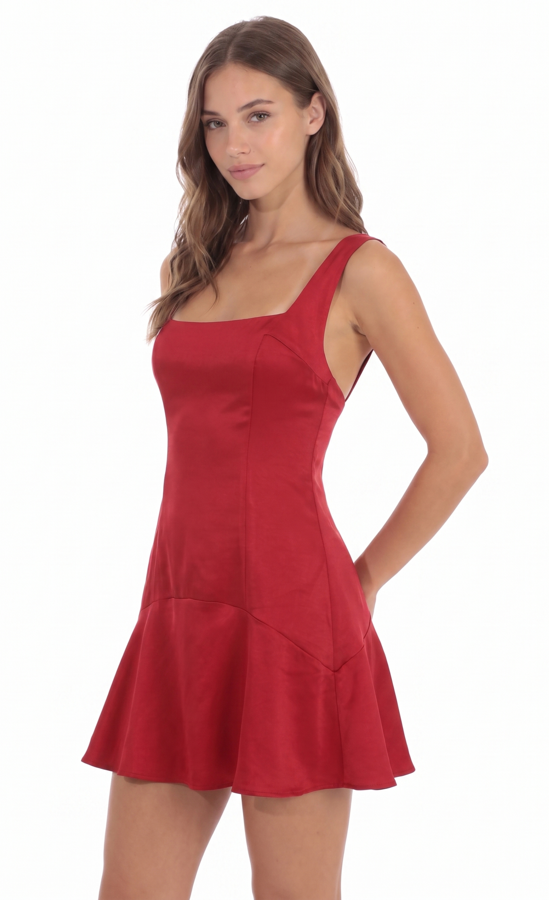 Flared Mini Dress in Red - view 2
