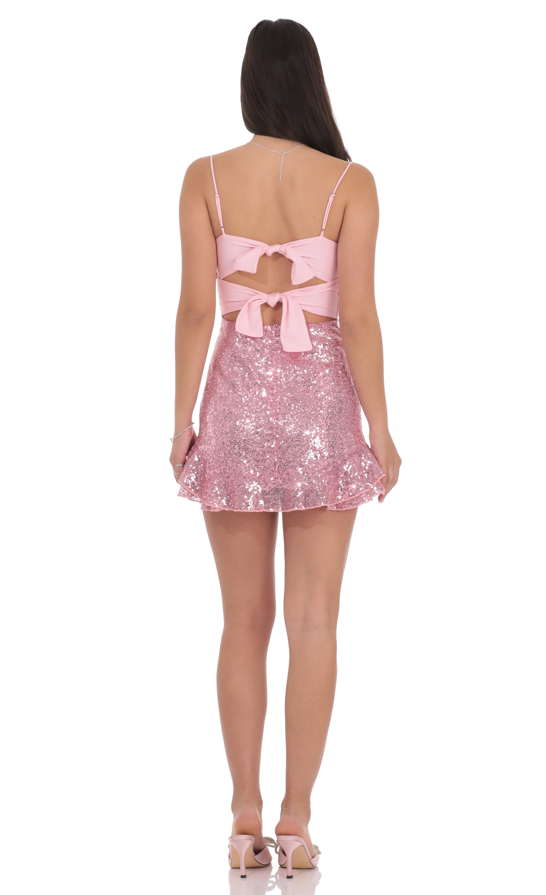 Sequin Ruffle Dress in Pink - view 5