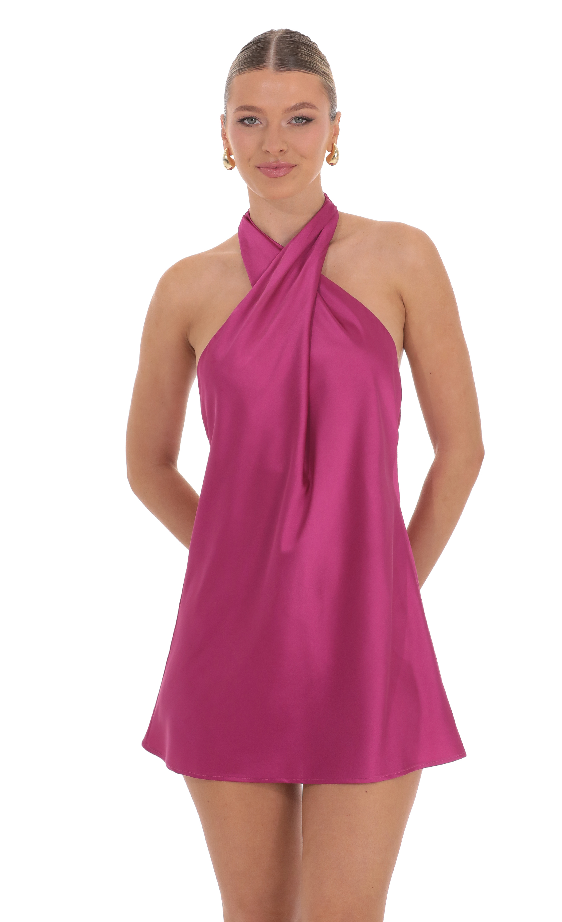 Cross Halter Dress in Magenta - view 1