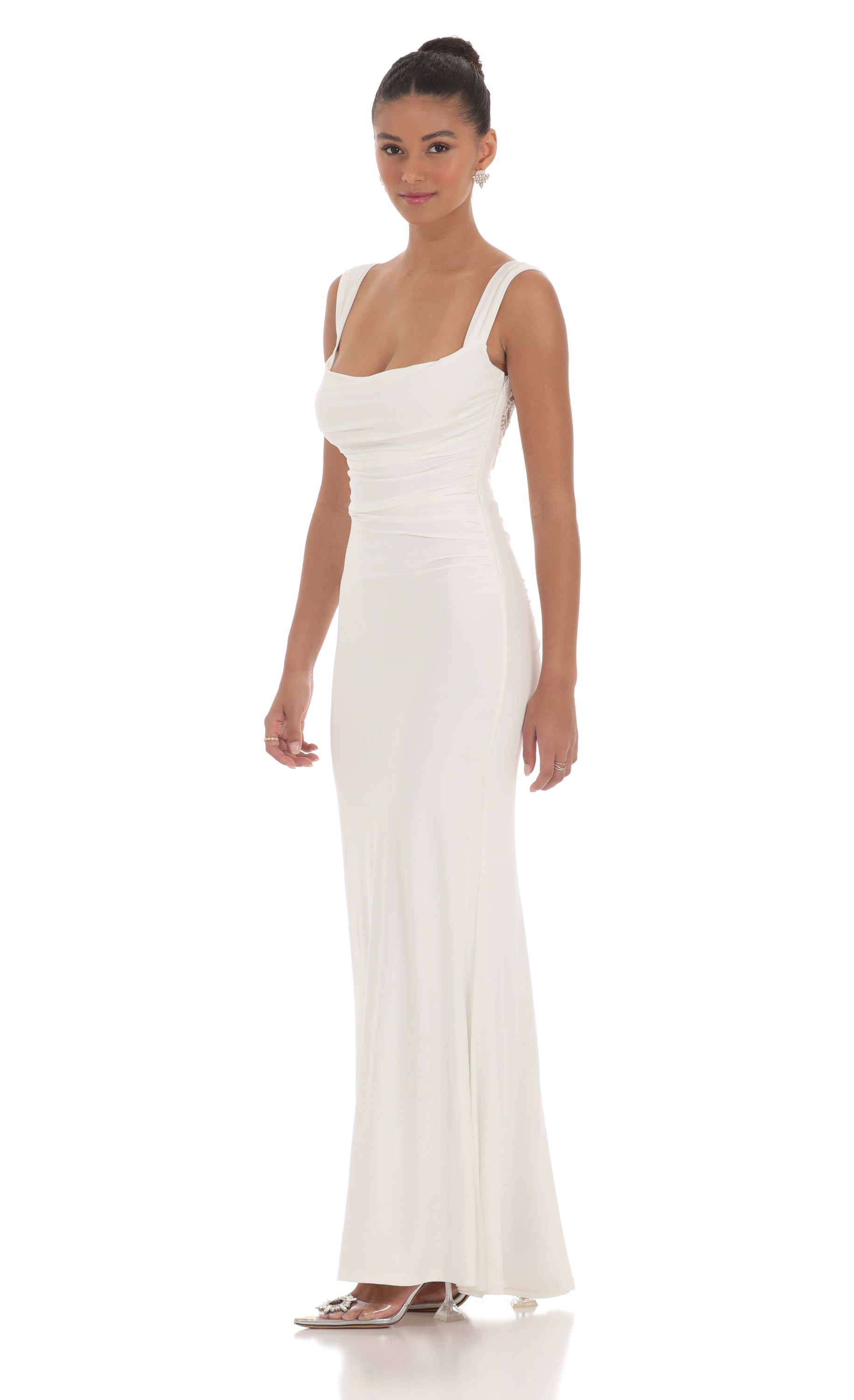 Back Sequin Butterfly Maxi Dress in White - view 3